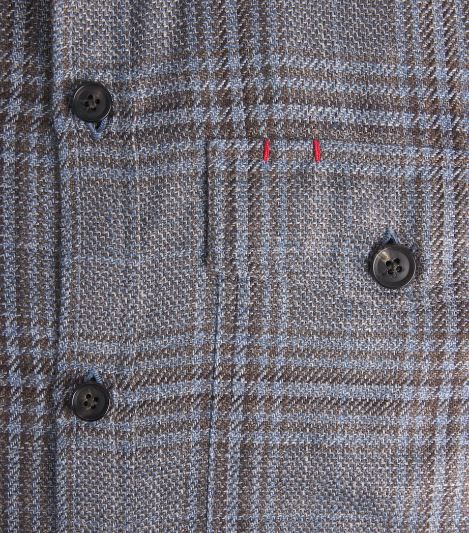 Isaia Mens Wool-Silk-Linen Check Overshirt Image 6