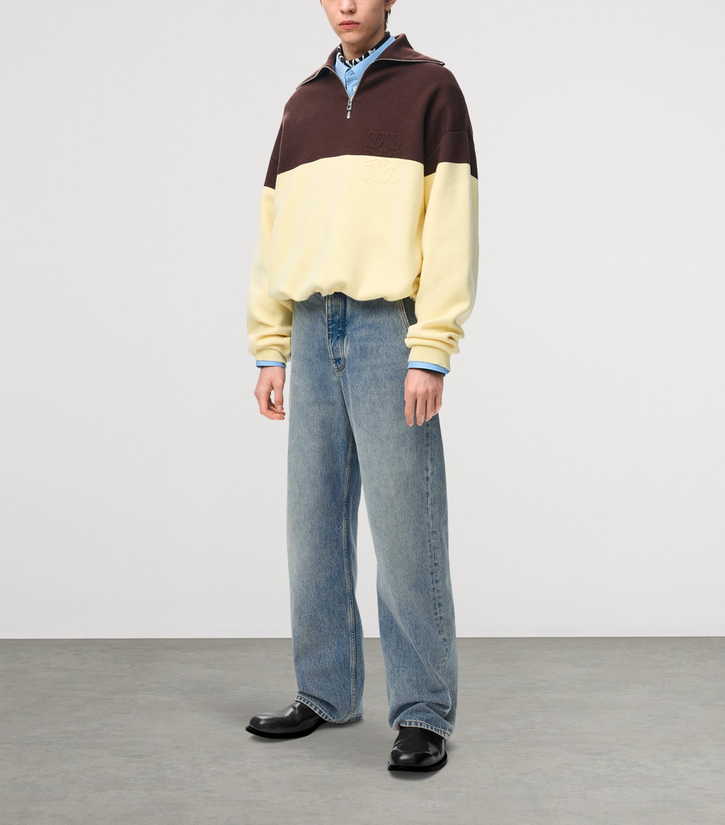 LOEWE Mens Suede-Trim Straight Jeans Washed Denim Image 2