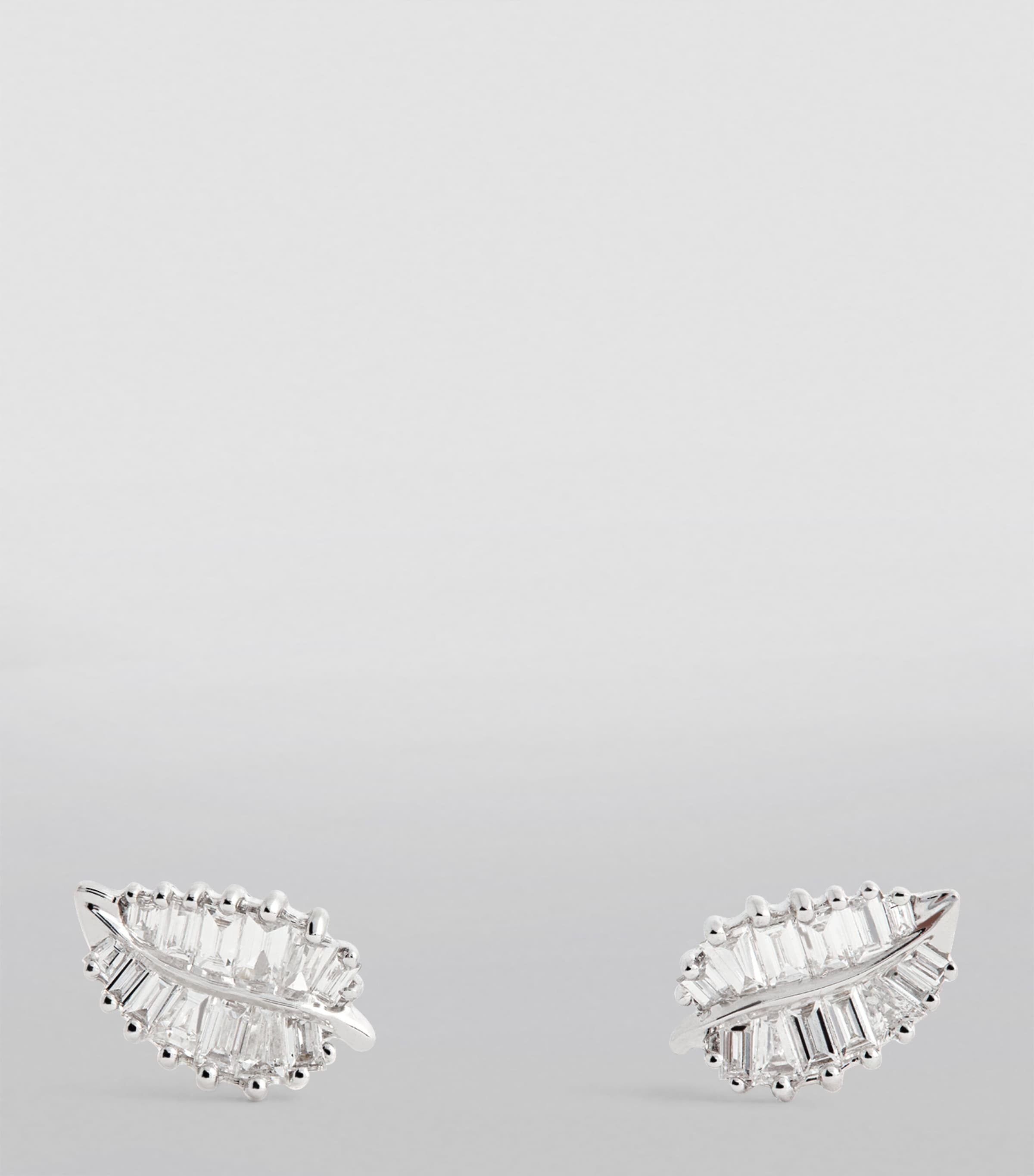 White Gold and Diamond Palm Leaf Stud Earrings WHITE GOLD Image 2