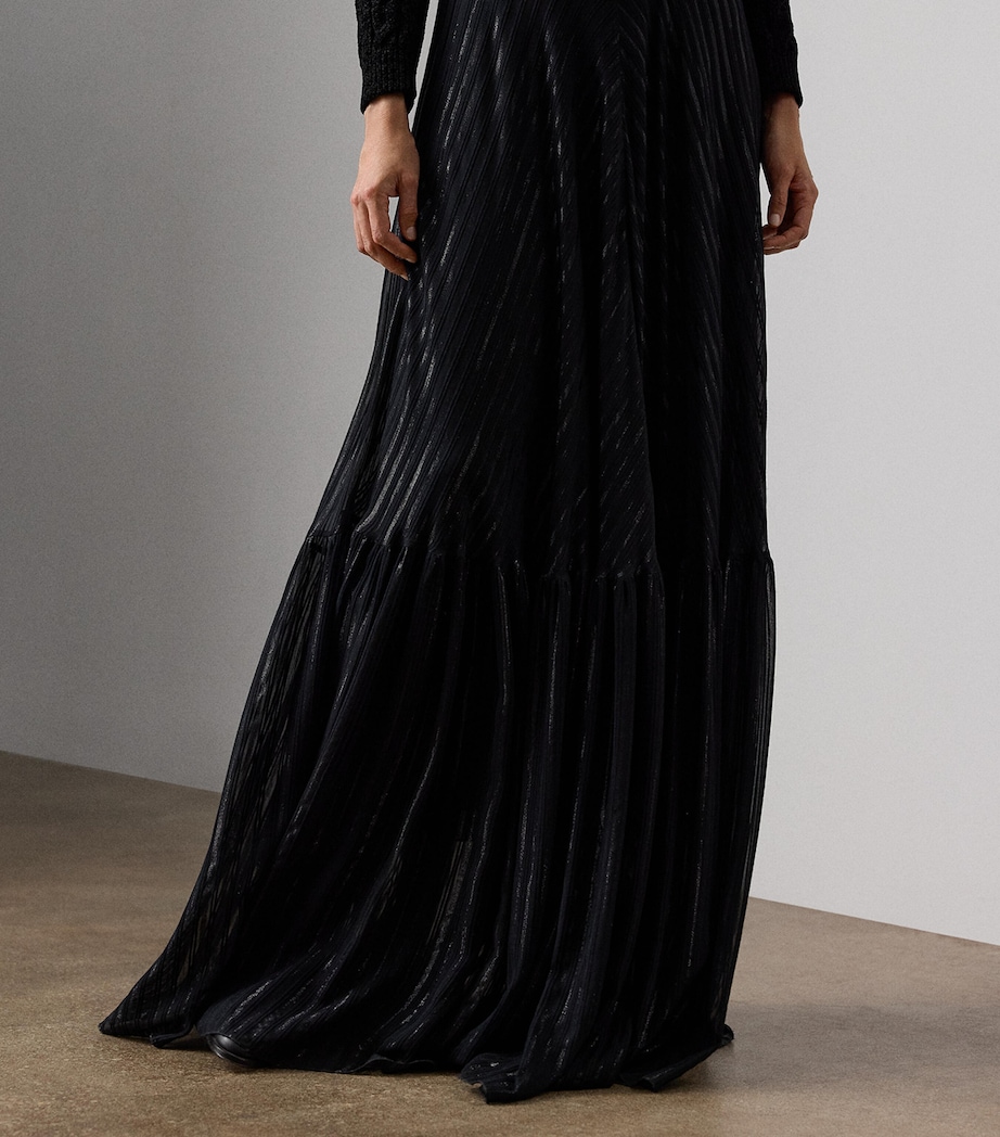 Silk-Blend Chiffon Stripe Carlita Maxi Skirt BLACK Image 2