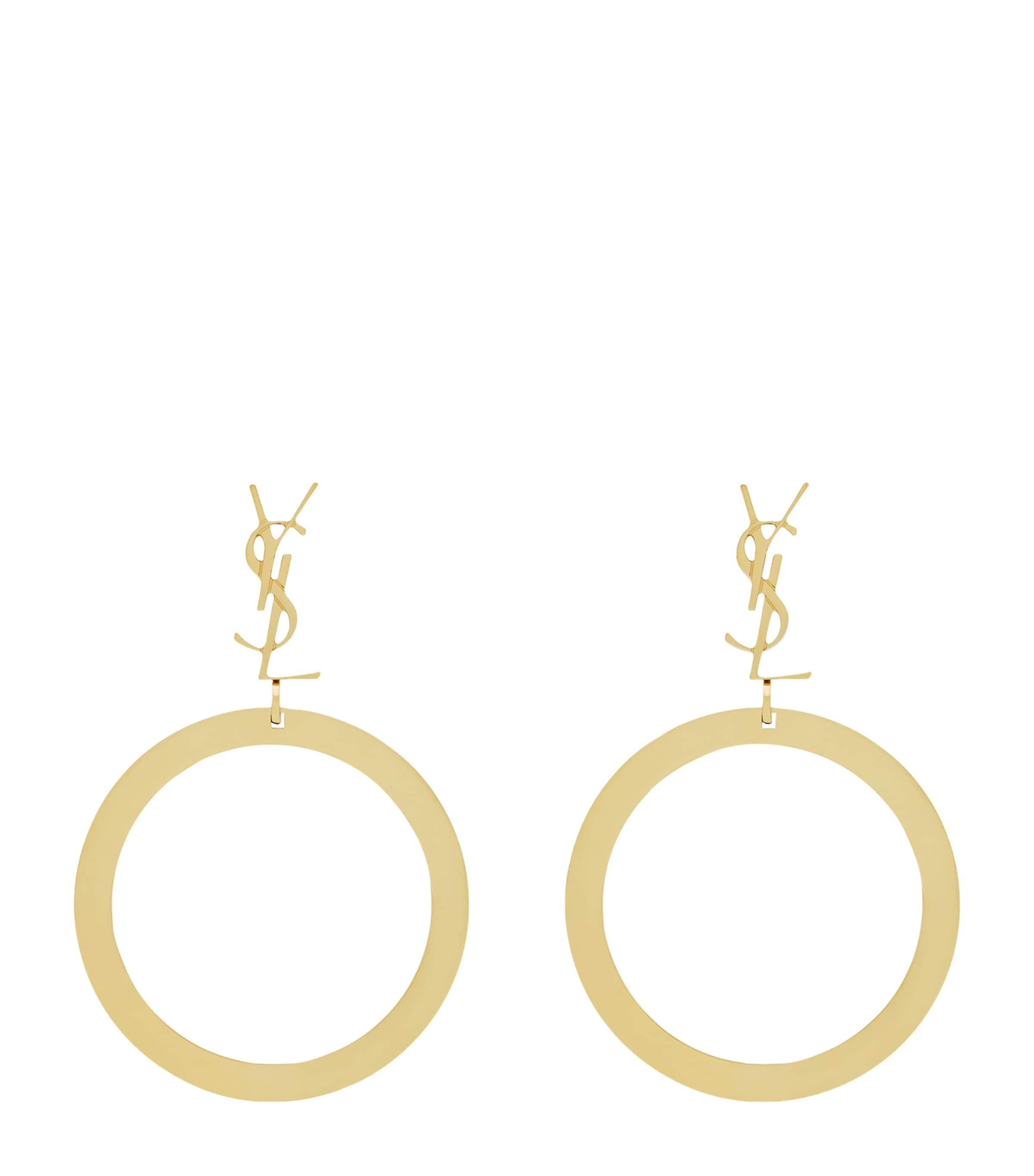 Saint Laurent Cassandre Pendant Hoop Earrings In Gold