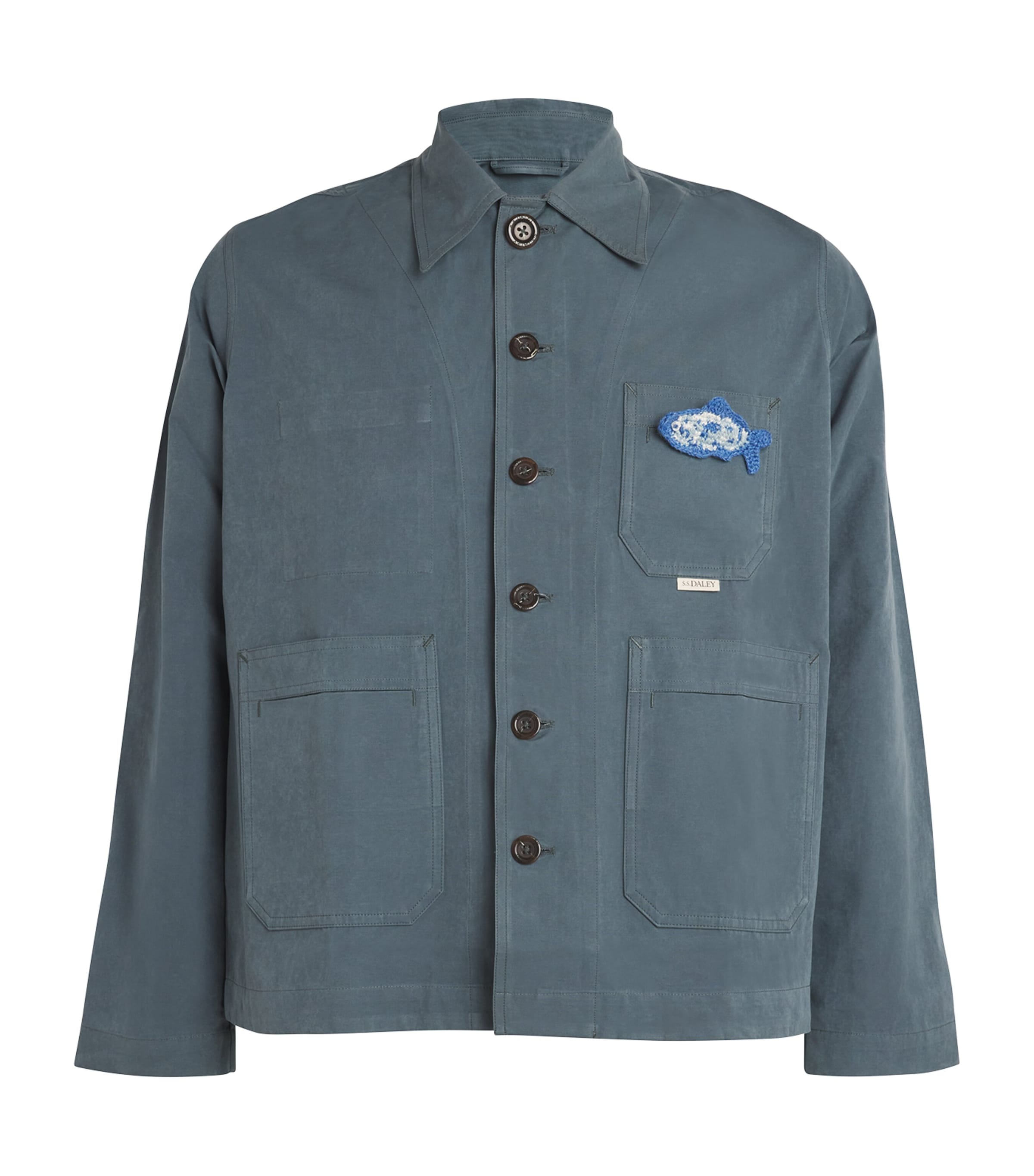 Shop S.s.daley S. S.daley Morris Overshirt With Brooch In Blue