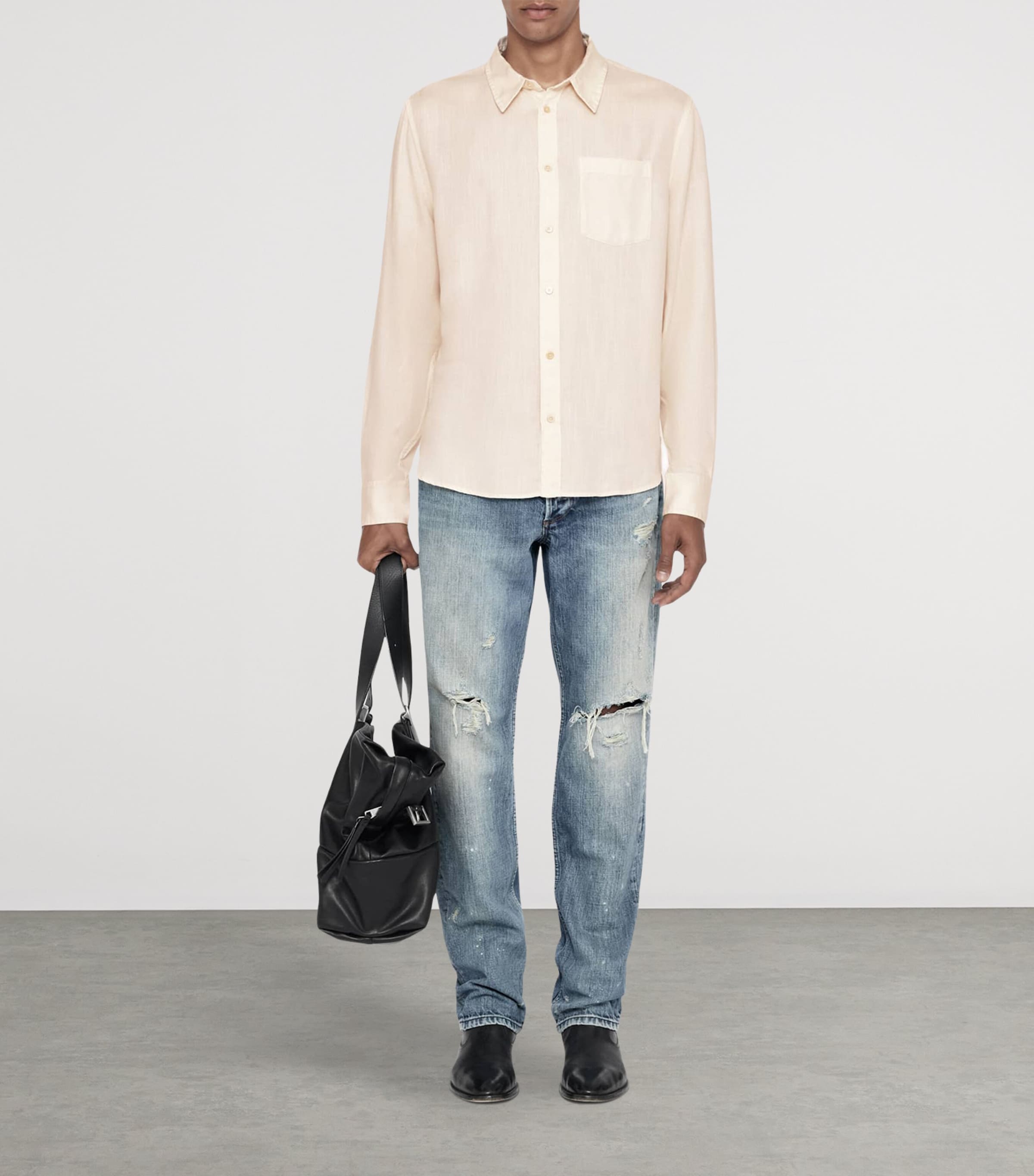 AllSaints Mens Ward Shirt Cream Taupe Image 2