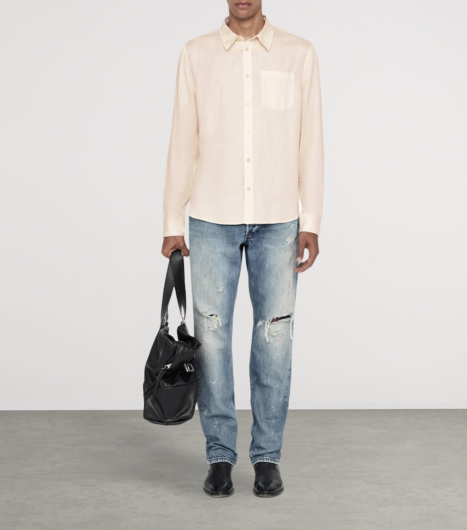AllSaints Mens Ward Shirt Cream Taupe Image 2