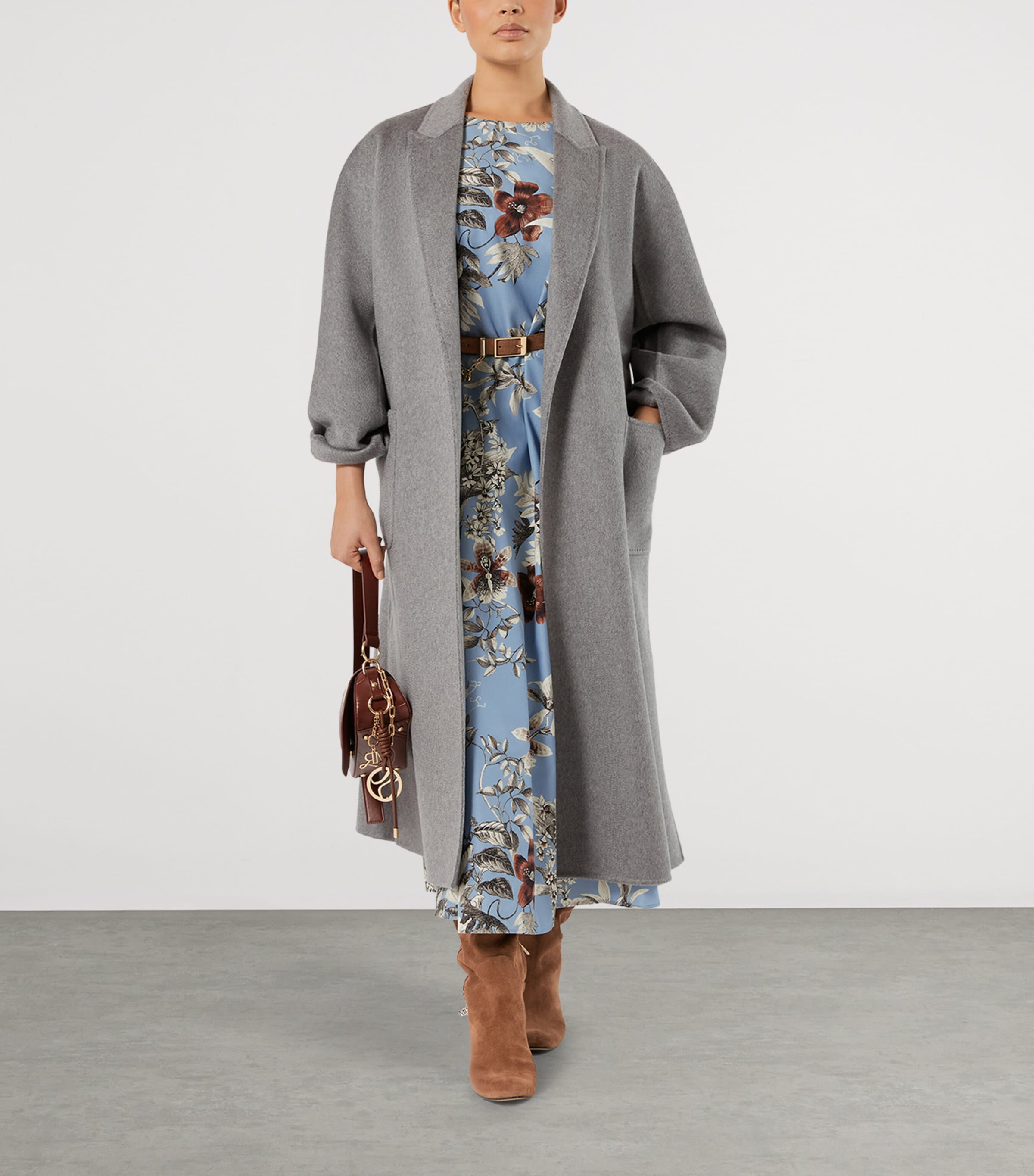 Marina Rinaldi Womens Cashmere Belted Coat Light Grey Image 2