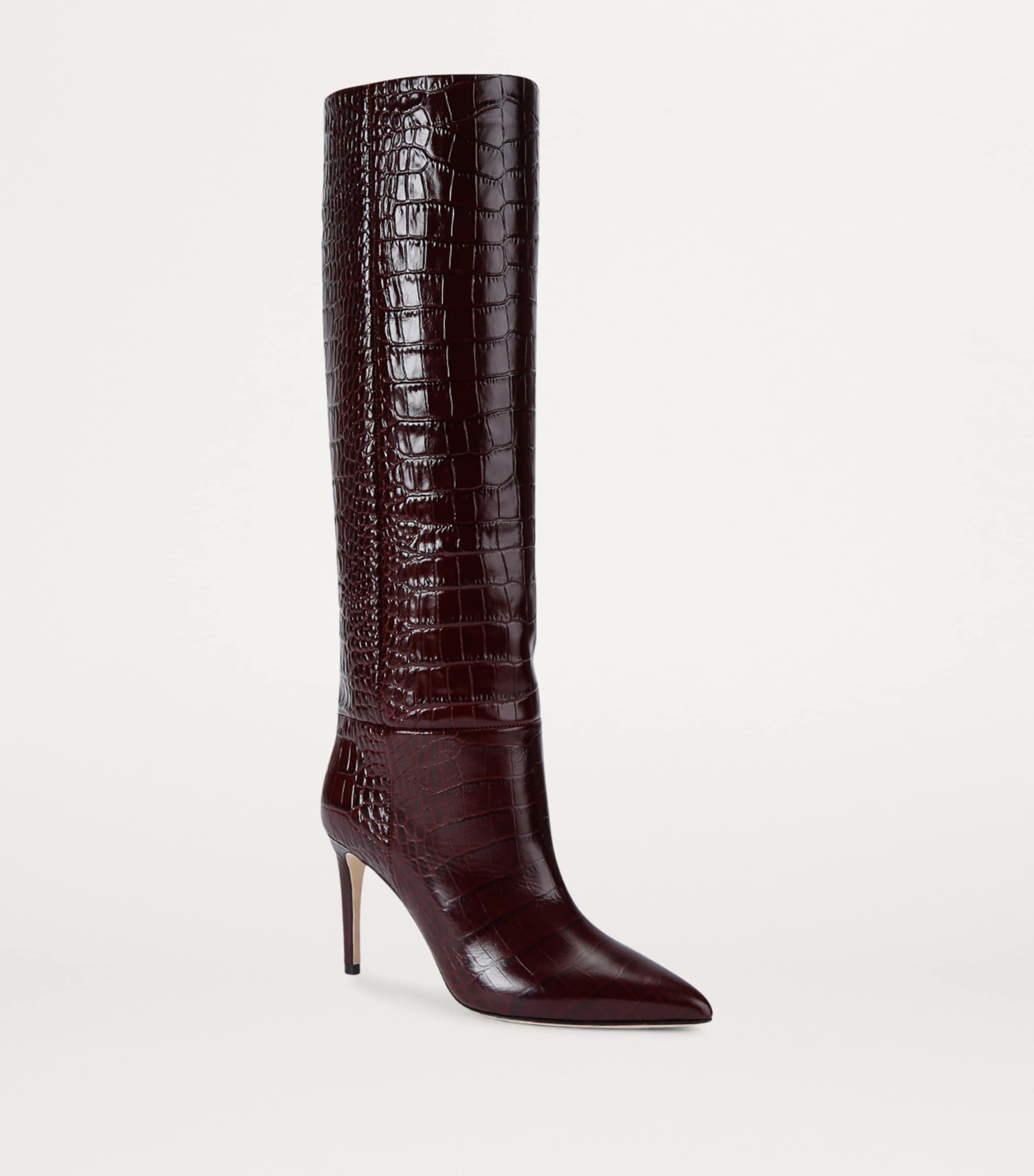 Chocolate brown croc-effect leather stiletto boots - Paris