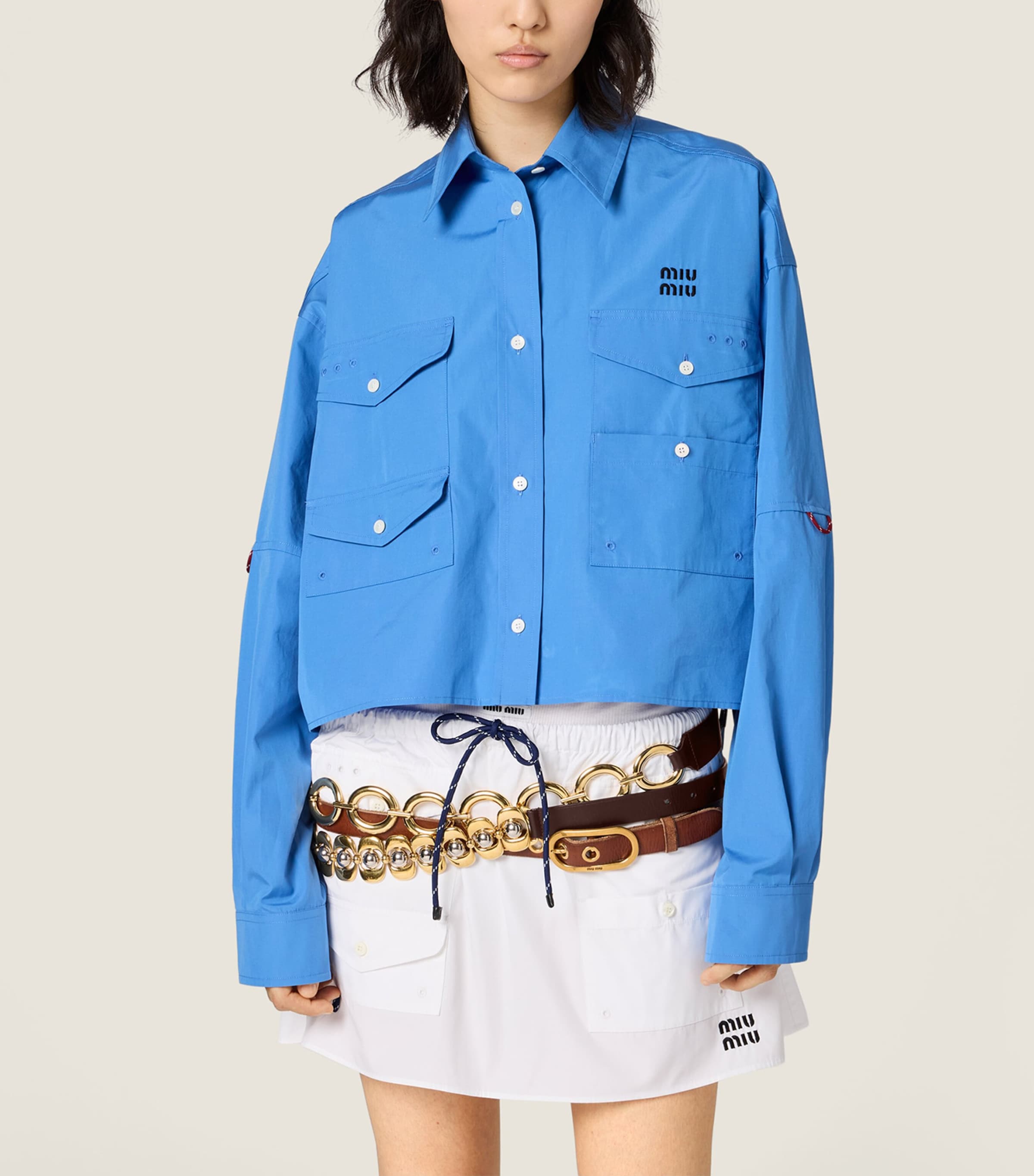 Miu Miu Womens Cotton Flared Mini Skirt Image 2