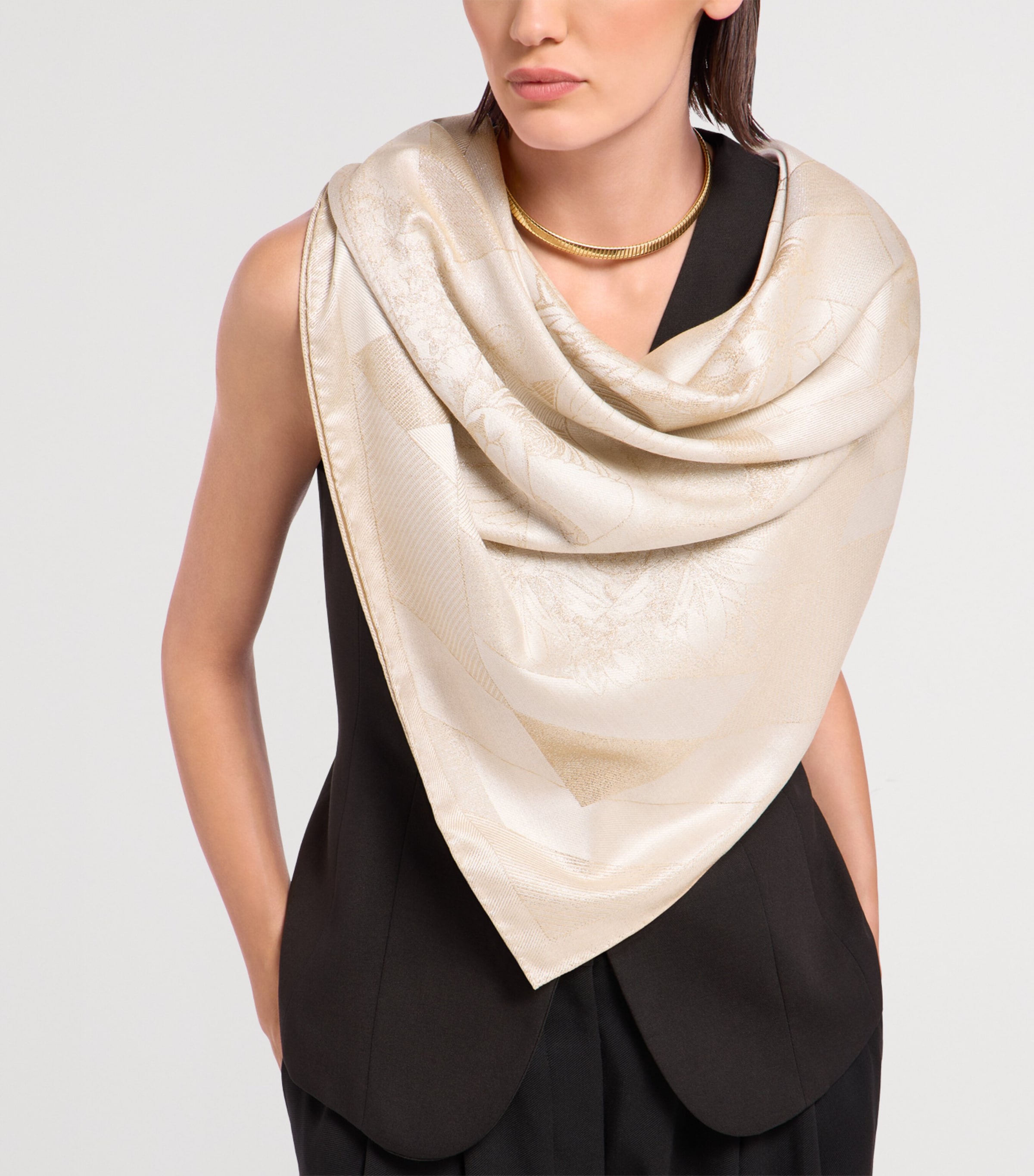 Silk Embroidered Scarf BEIGE Image 2