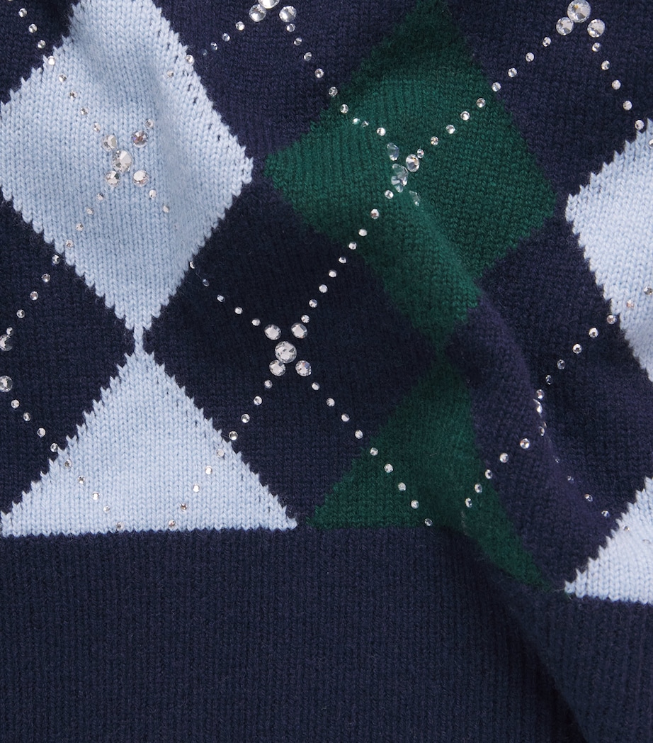 Maje Womens Wool Argyle Sweater Navy/green Image 6