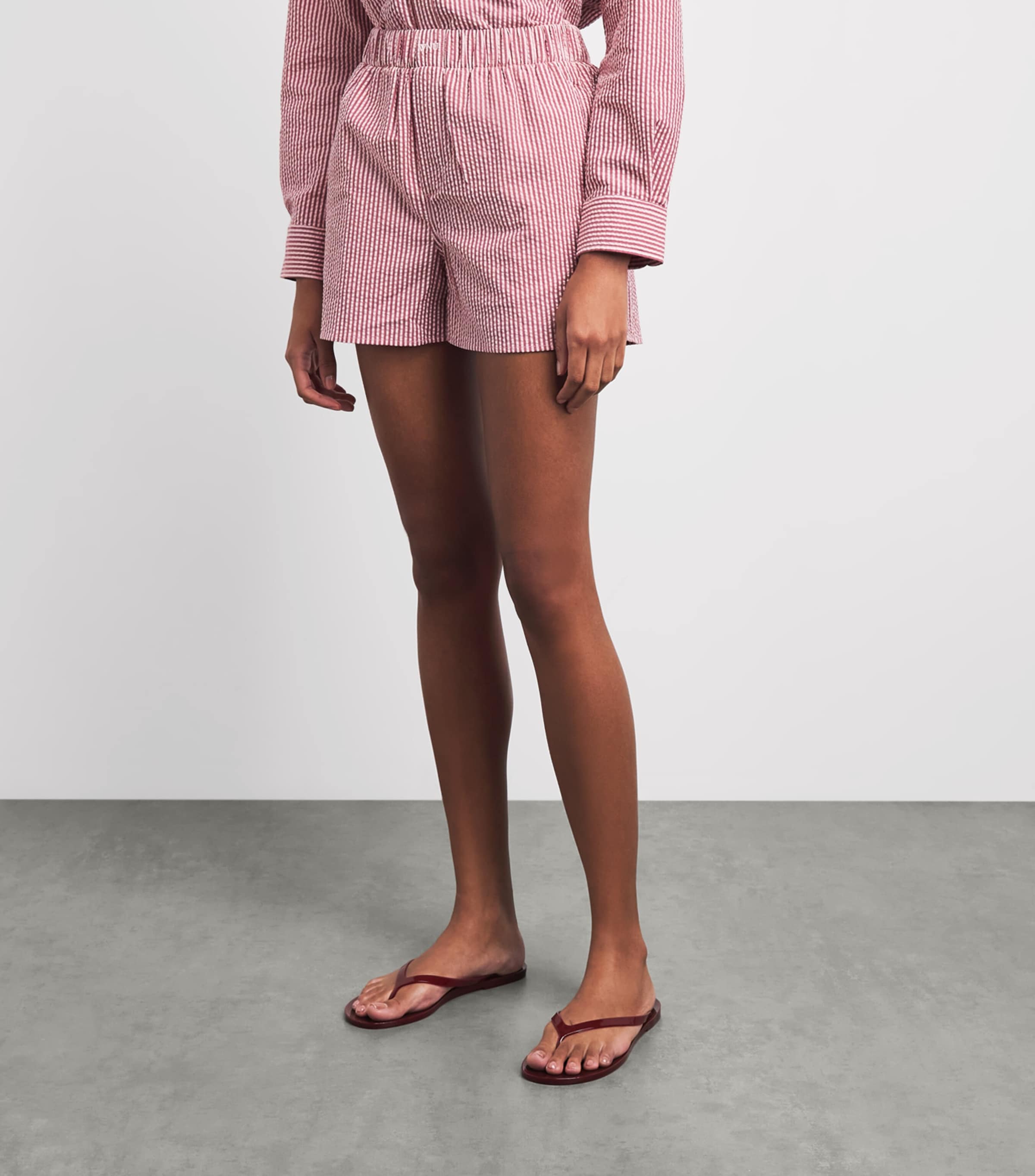With Nothing Underneath Womens Cotton Striped Seersucker Boxer Shorts Pink Berry Stripe Image 4