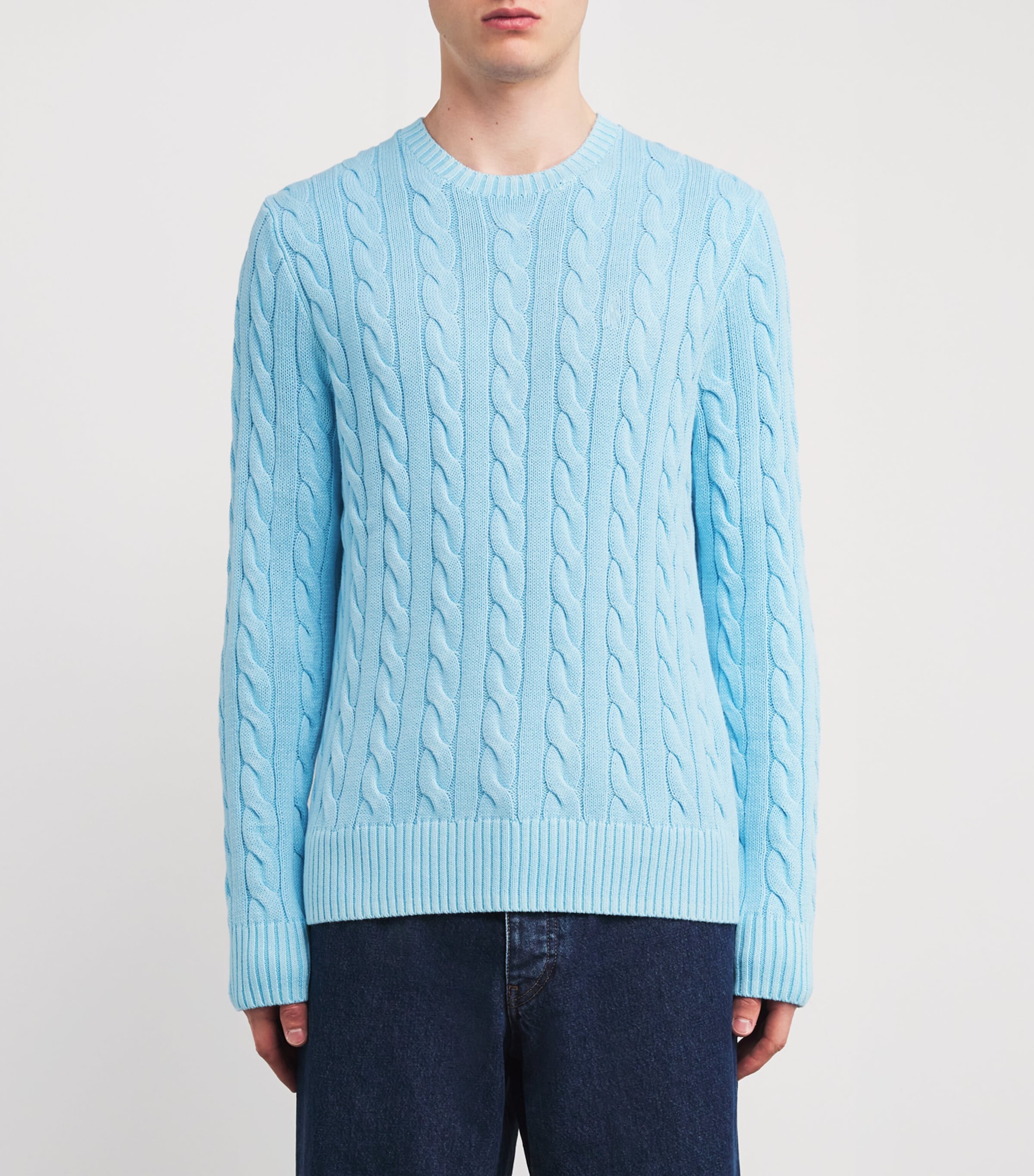 Cotton Cable-Knit Polo Pony Sweater BLUE Image 2