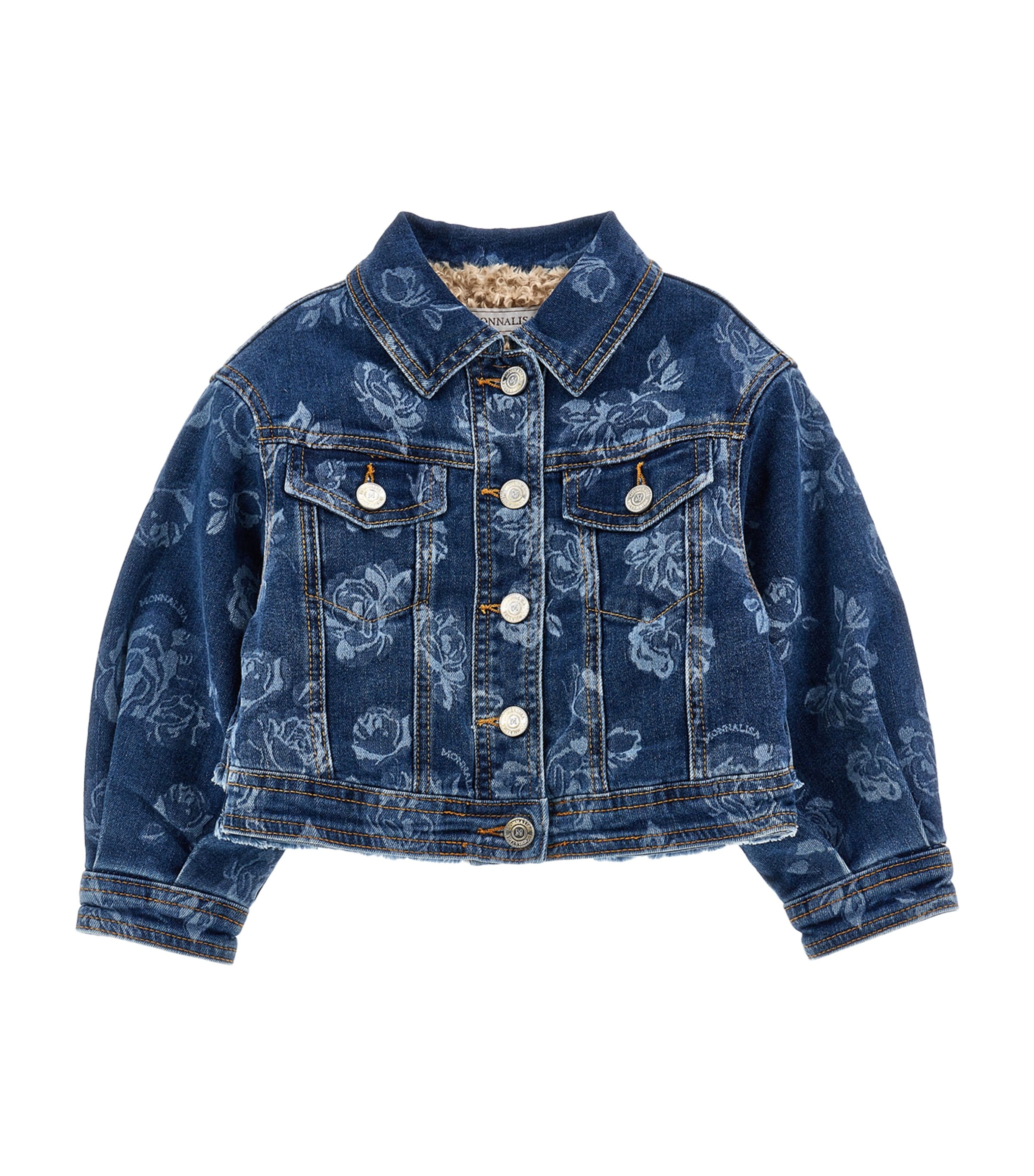 Monnalisa Floral Denim Jacket In Blue