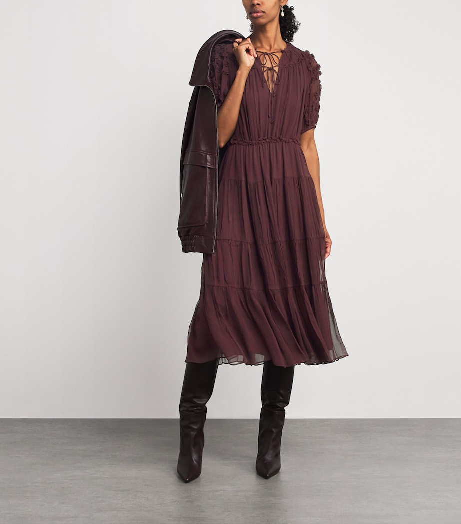 Silk Ruffled Nan Midi Dress MAHOGANY Image 2