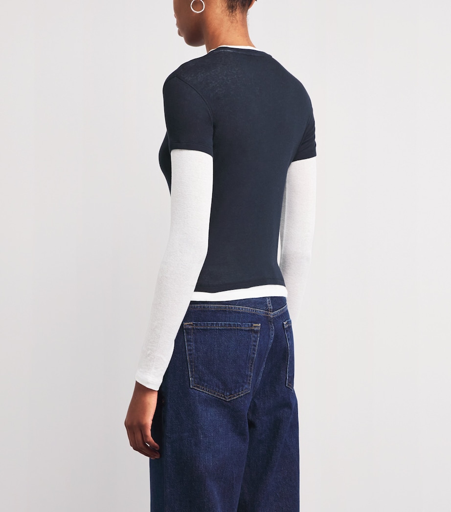 Cotton Layered Long-Sleeve T-Shirt NAVY/SOFT WHITE Image 4