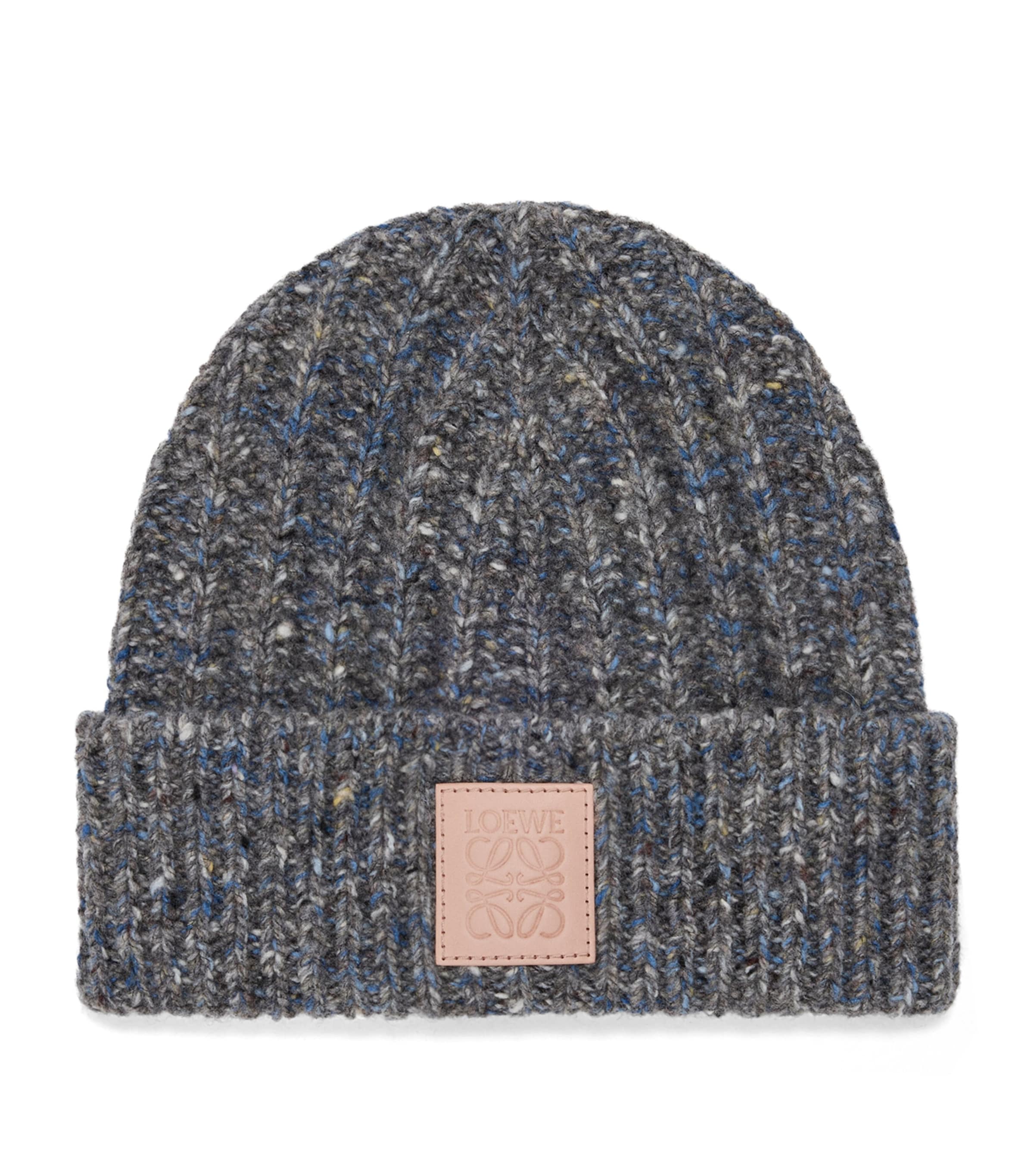 Loewe Wool-cashmere-blend Logo Beanie In Gray