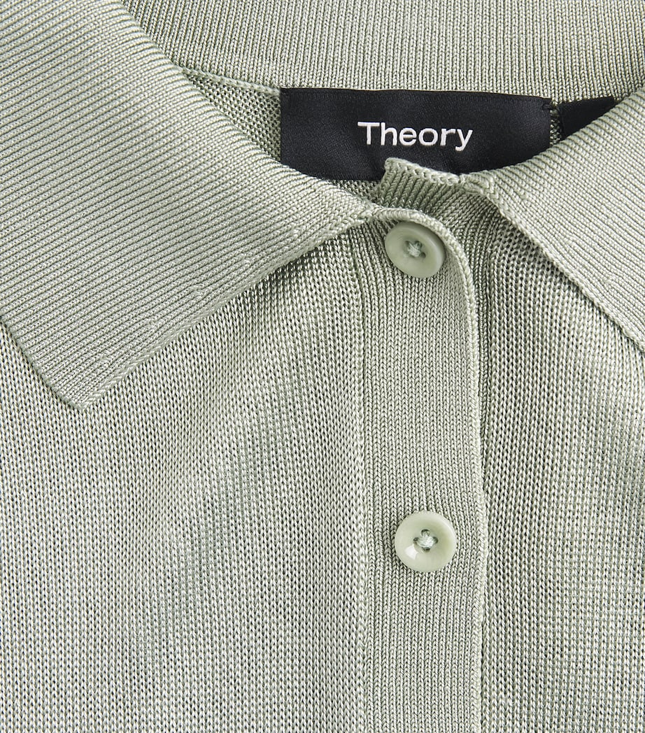 Theory Womens Linen-Blend Sheer Polo Shirt Delicate Green Image 6