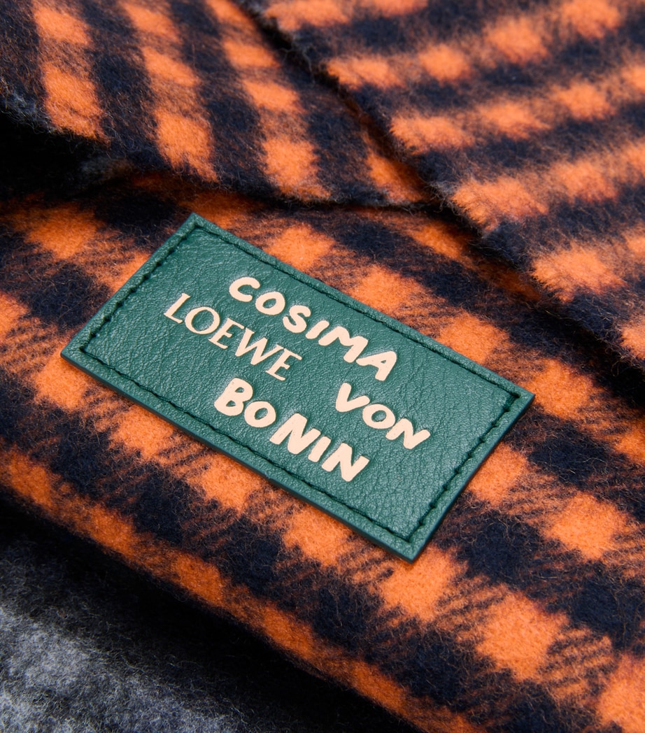 LOEWE x Cosima Von Bonin Wool-Cashmere Check Scarf Navy Blue/orange Image 3