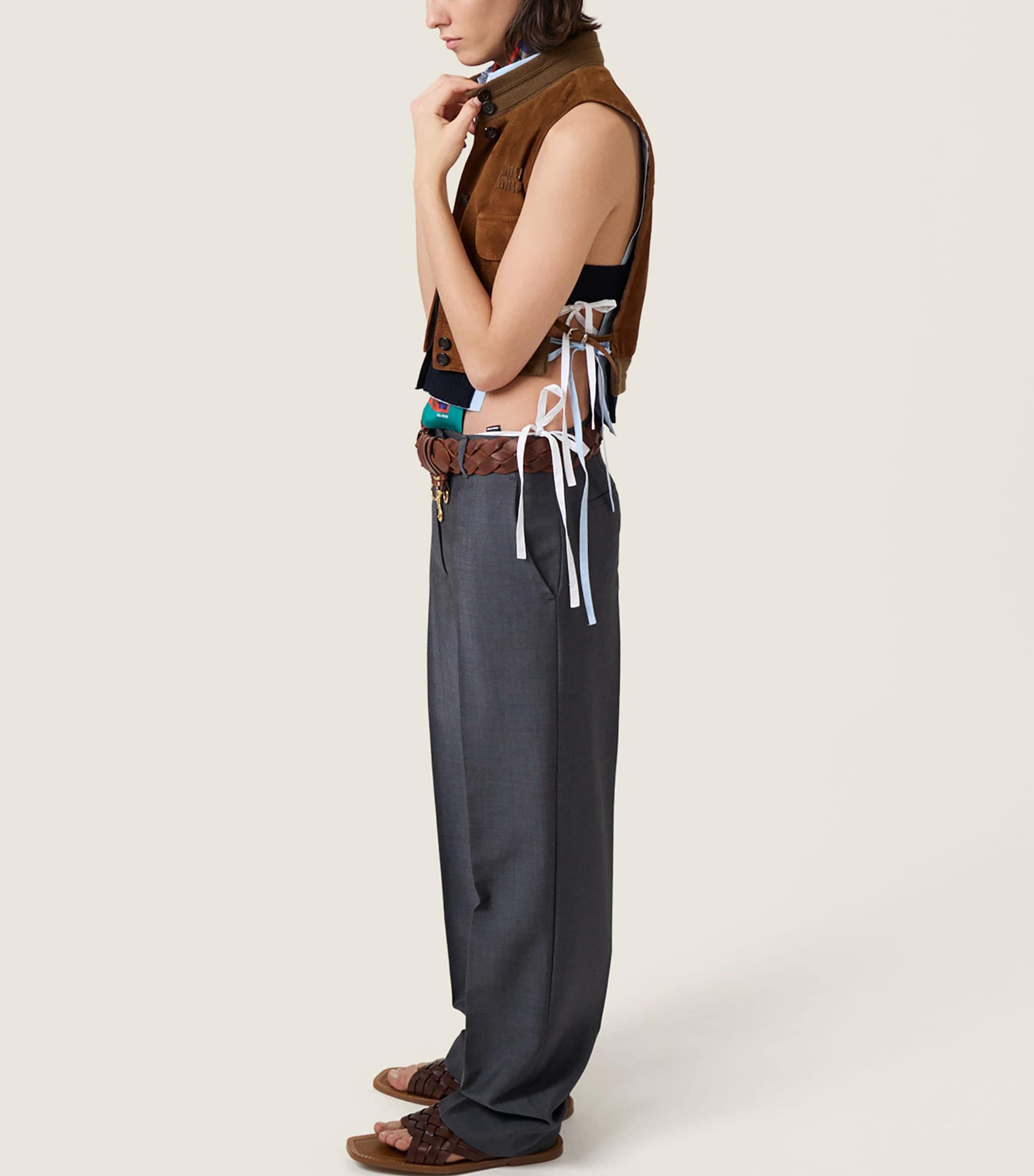 Miu Miu Womens Mohair-Wool Straight Trousers Grey Image 5