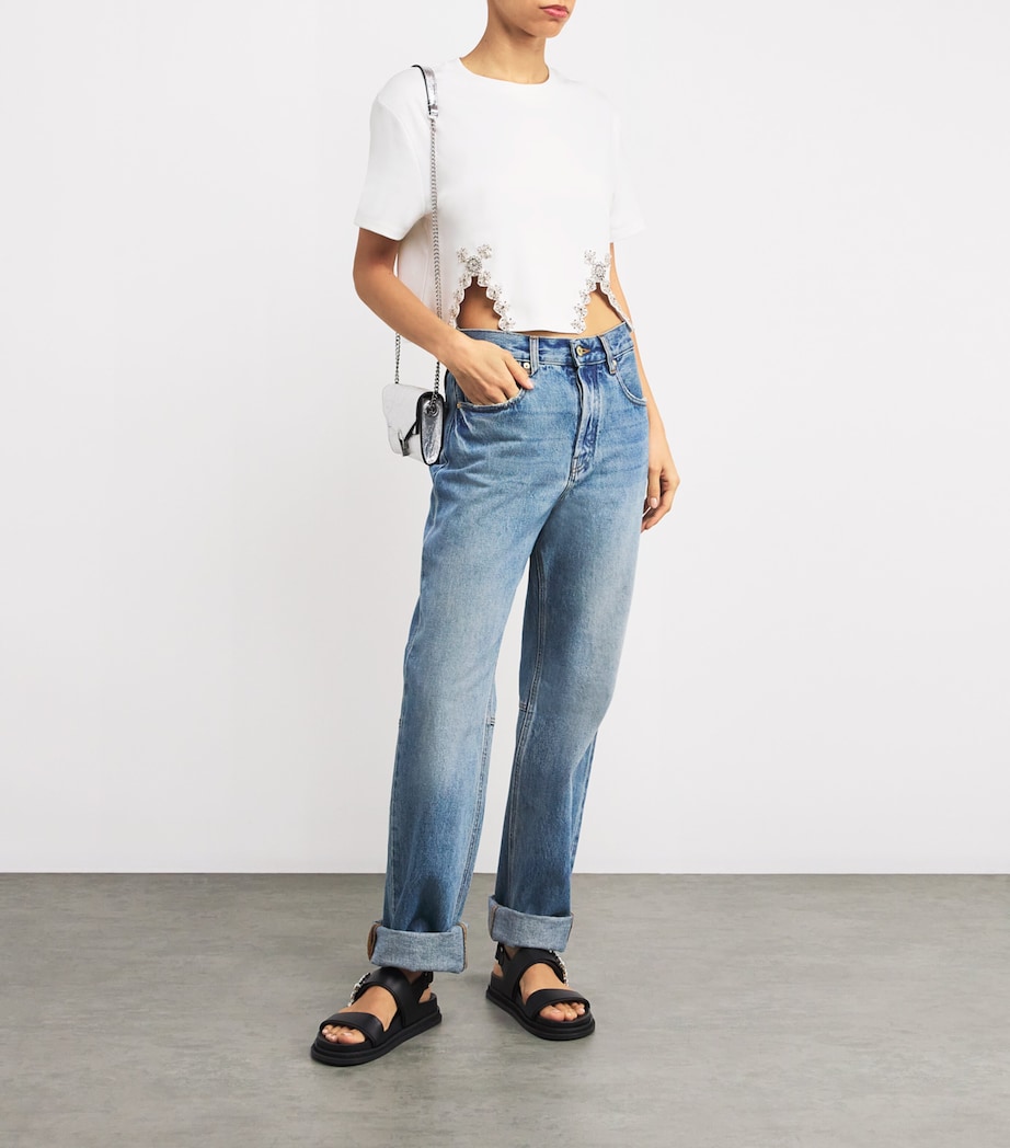 Rhinestone-Embellished Crop T-Shirt WHITE Image 2