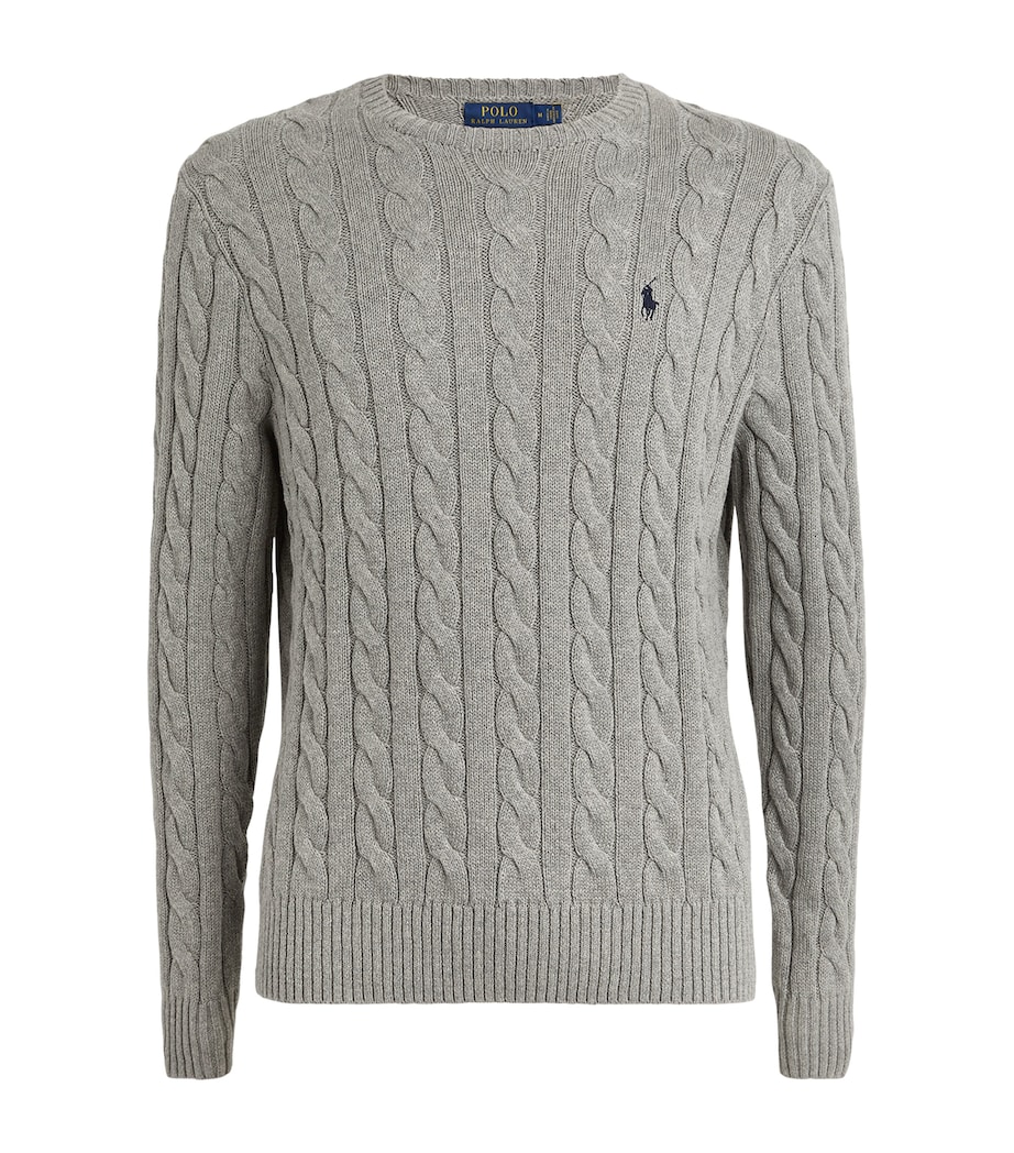 Cable-Knit Polo Pony Sweater GREY Image 1