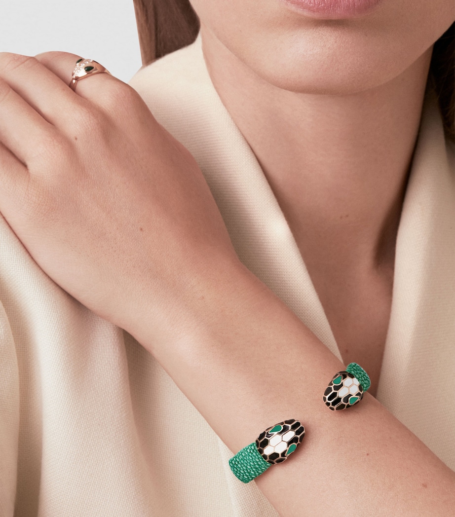 Leather Serpenti Forever Bangle (Medium) GREEN LIGHT Image 2