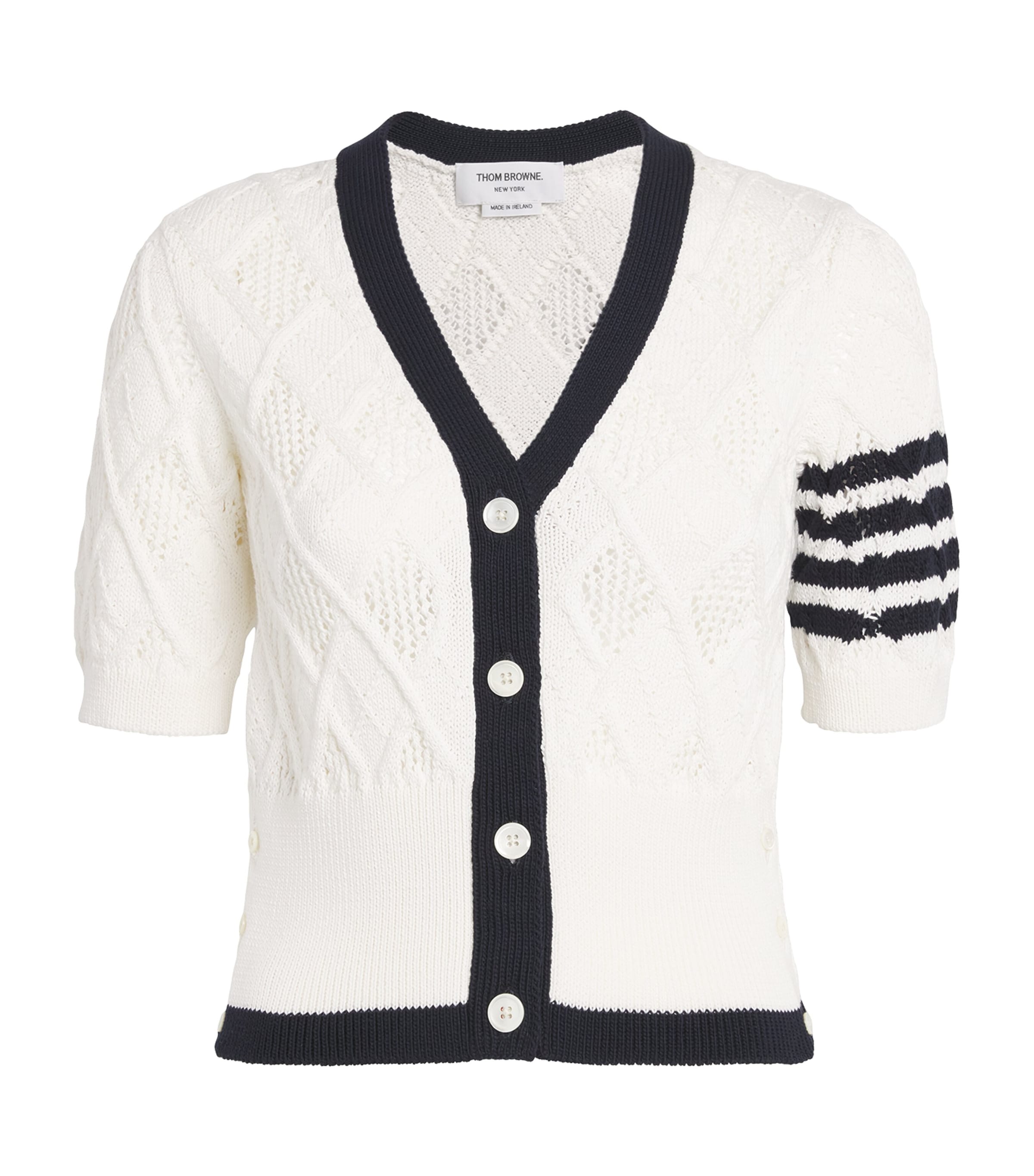 Thom Browne Womens Argyle Pointelle Knit Cardigan White Image 1