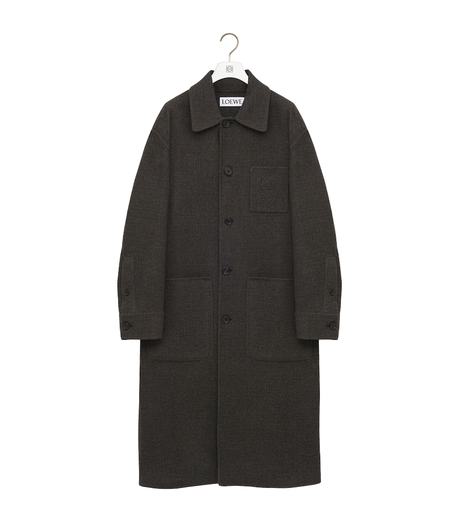 Wool-Silk Collared Coat KHAKI BROWN/BLUE Image 1