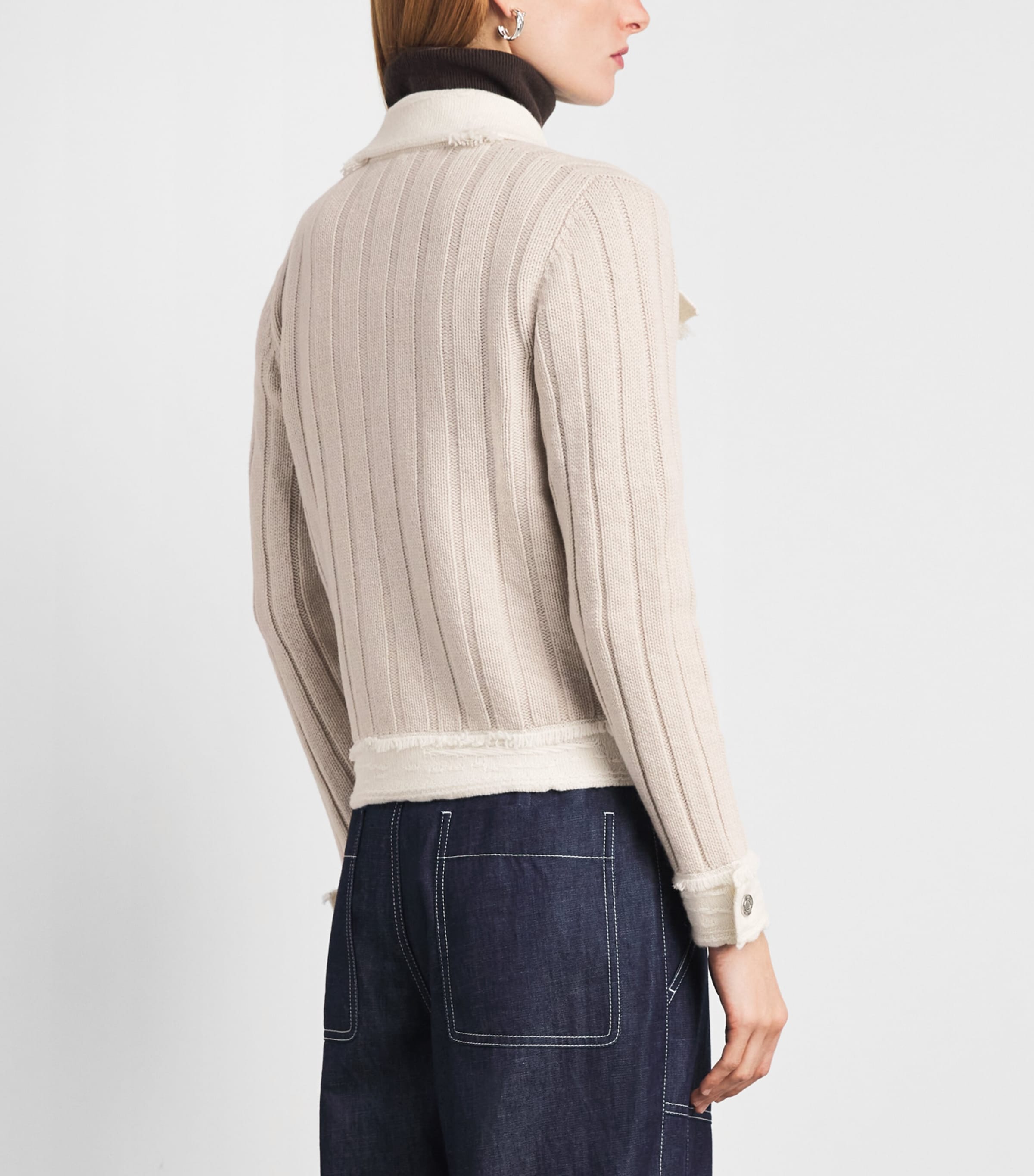 Barrie Womens Cashmere-Wool-Cotton Ribbed Jacket Swansdwn/niveous Image 5
