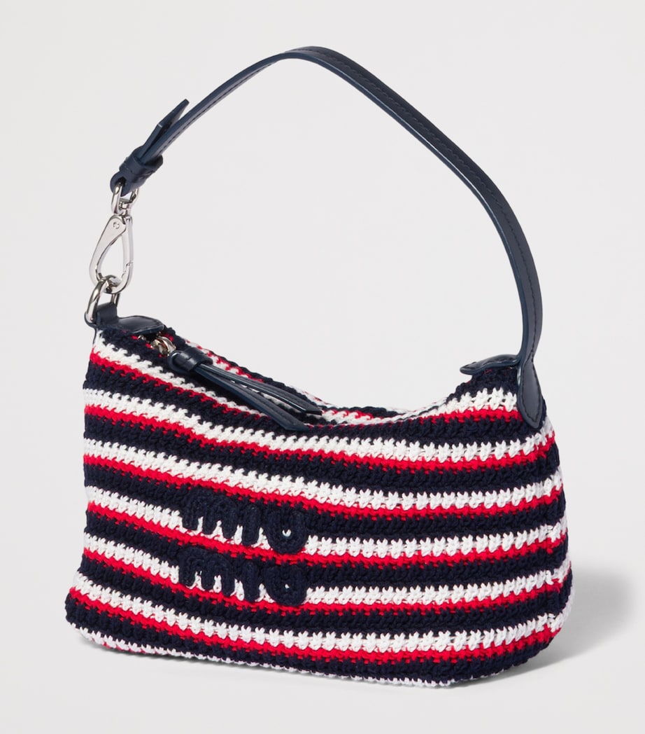 Miu Miu Crochet-Leather Logo Pouch Blue Image 2