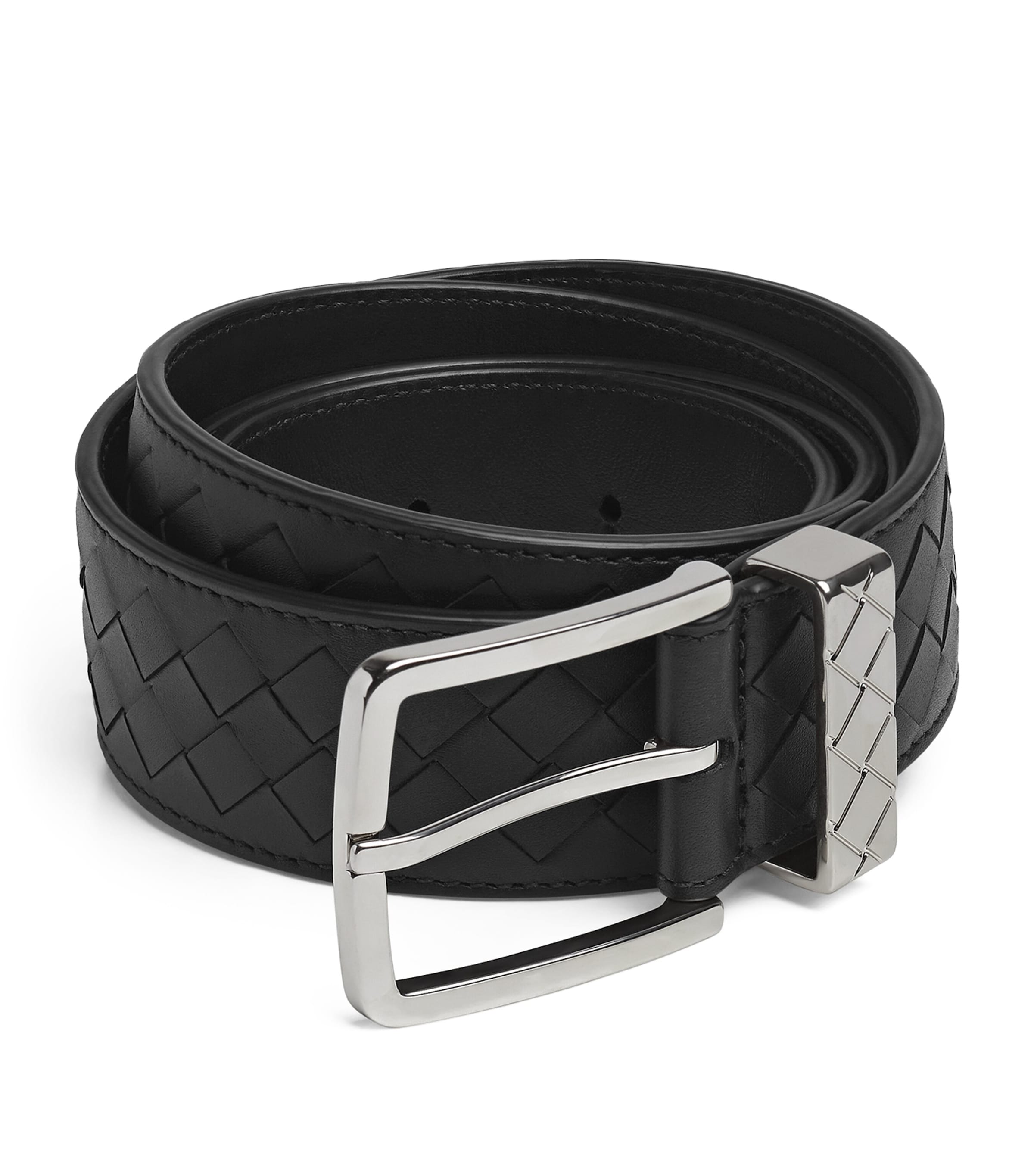 Bottega Veneta Calfskin Intrecciato Loop Belt In Black
