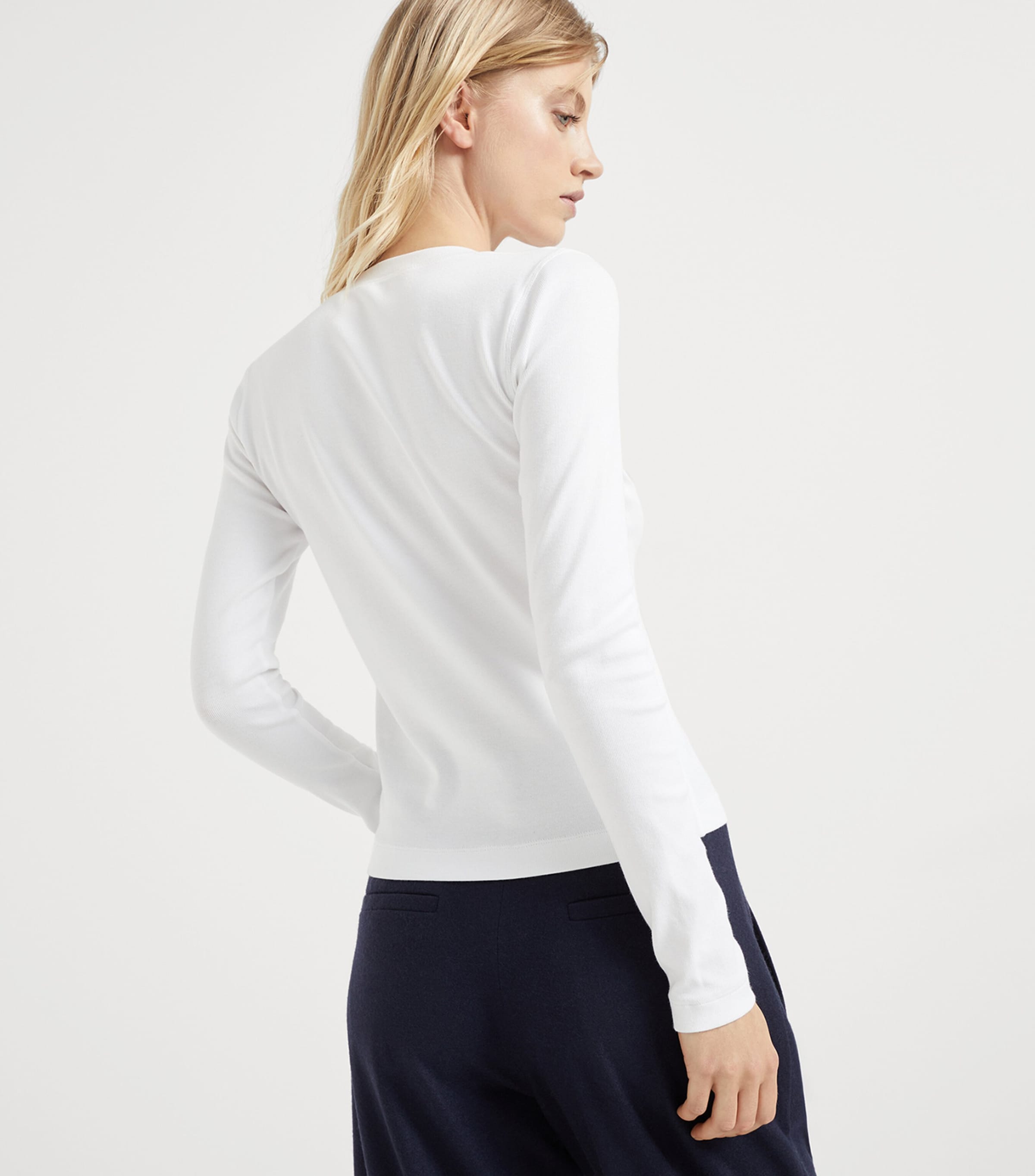 Brunello Cucinelli Womens Stretch-Cotton Monili-Detail T-Shirt Image 3