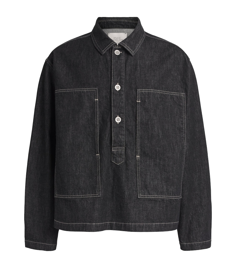 Studio Nicholson Mens Denim Pullover Shirt Black / White Weft Image 1