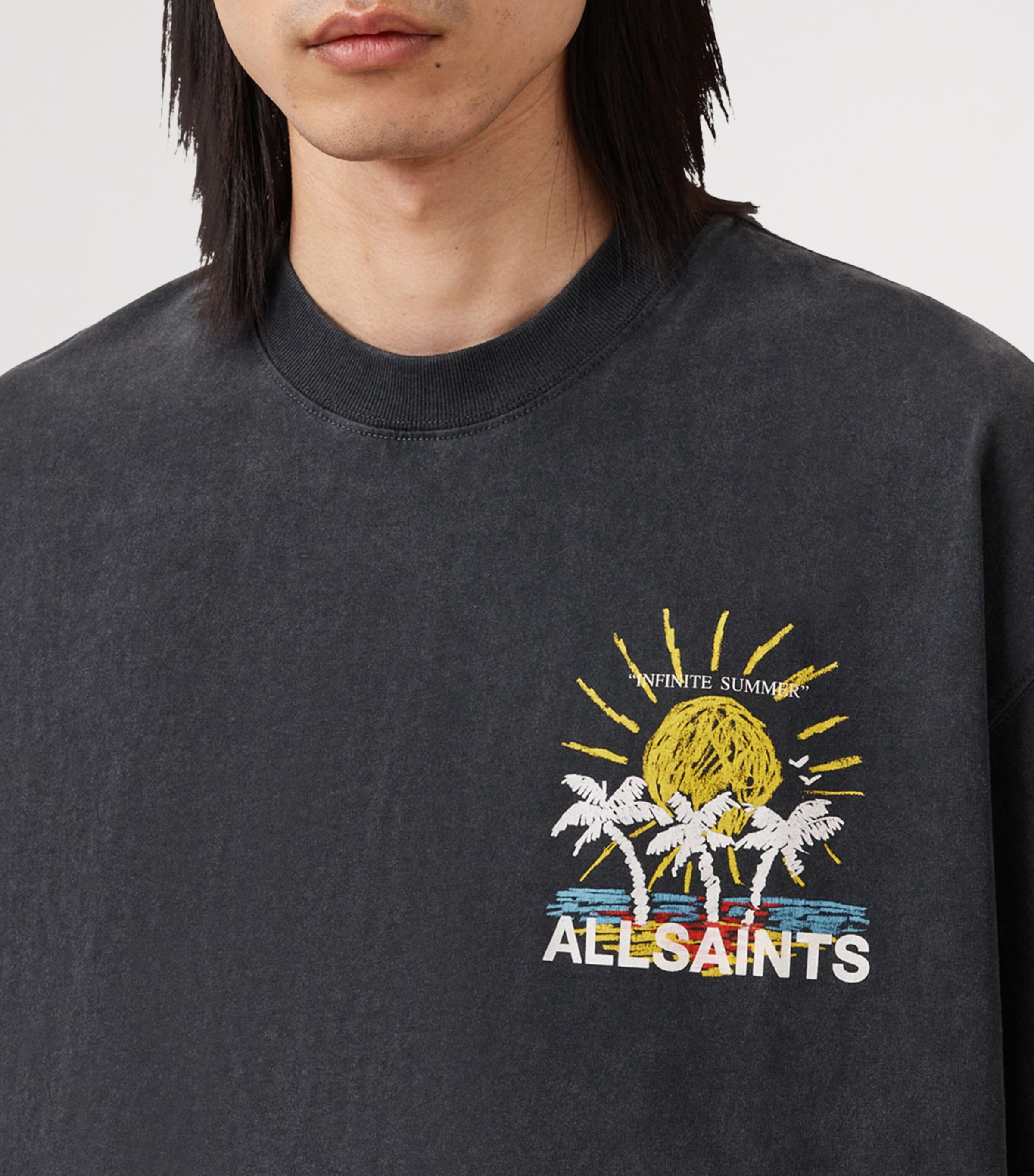 AllSaints Mens Organic Cotton Cove Logo T-Shirt Washed Black Image 6
