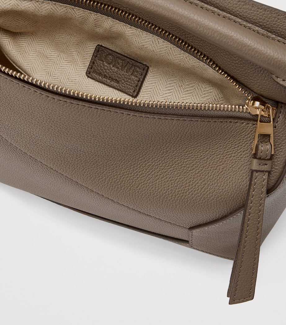 Small Leather Puzzle Edge Top-Handle Bag TAUPE Image 6