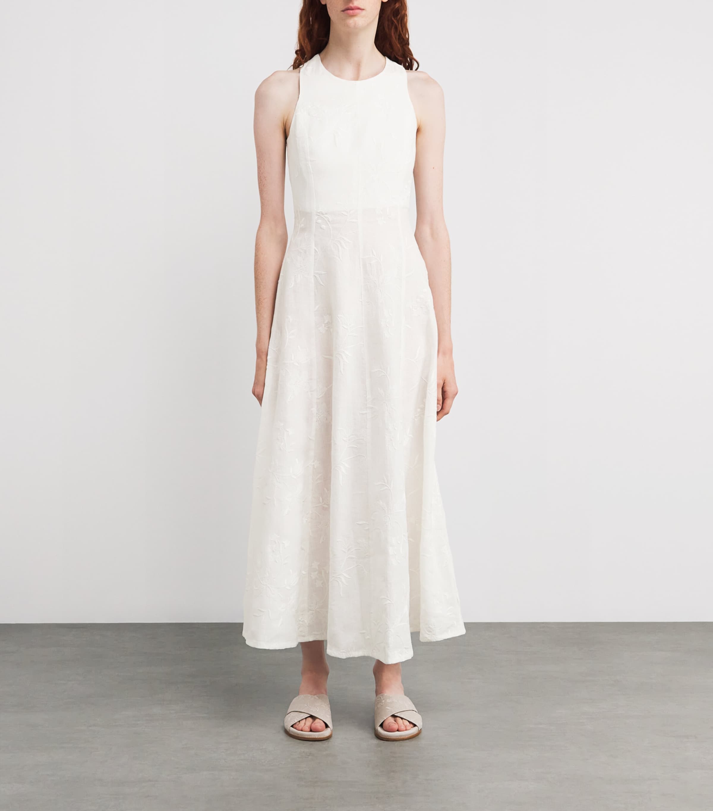 Eleventy Womens x Harrods Linen Floral-Embroidered Dress Bianco Image 3
