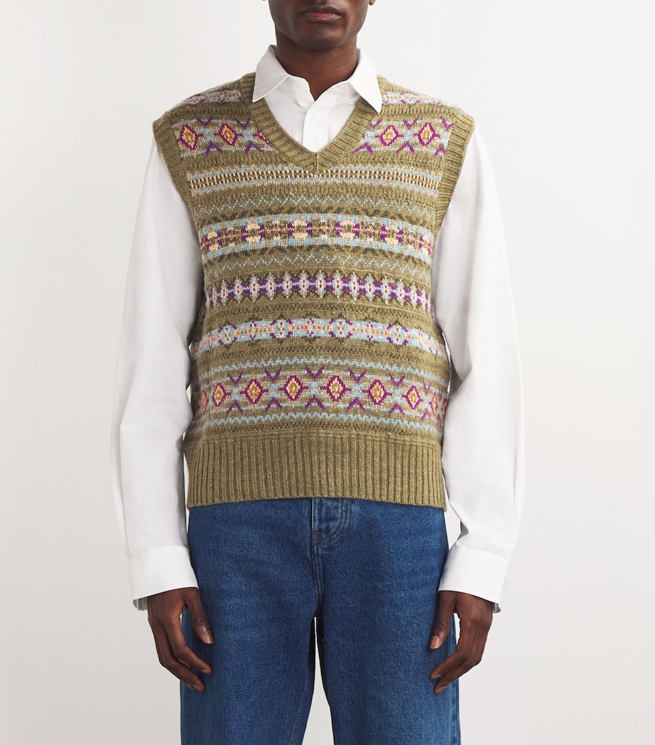 Linen-Blend Fair Isle Sweater Vest OLIVE Image 3