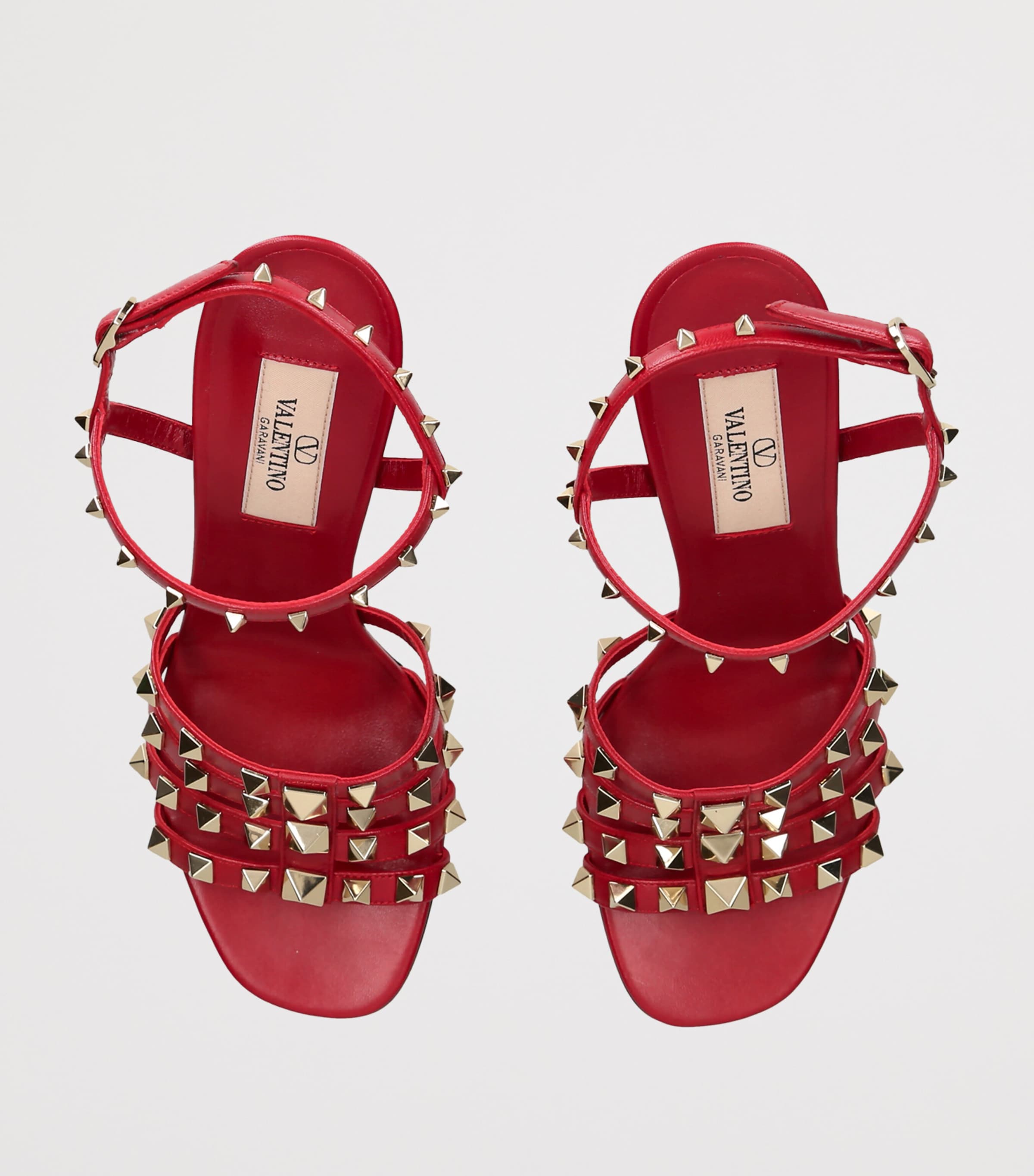 Valentino Garavani Leather Rockstud Heeled Sandals 100 Red Image 3