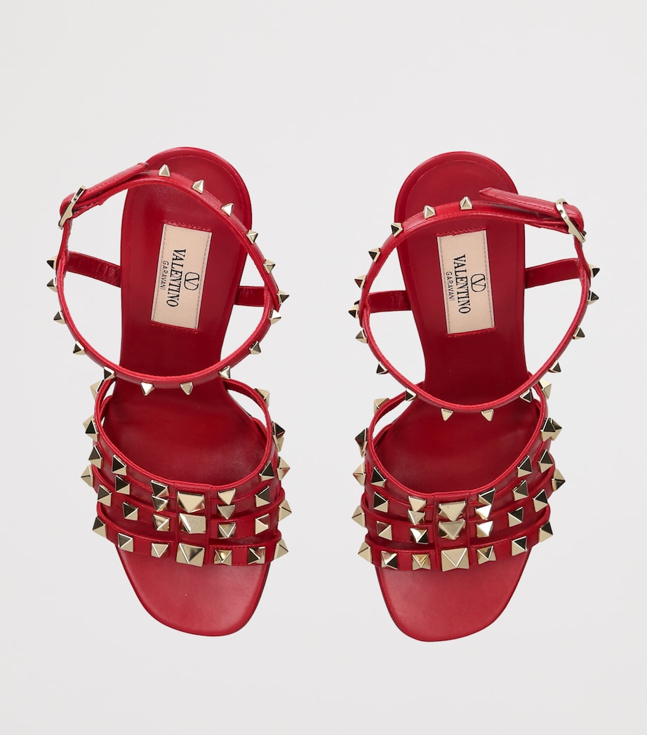 Valentino Garavani Leather Rockstud Heeled Sandals 100 Red Image 3