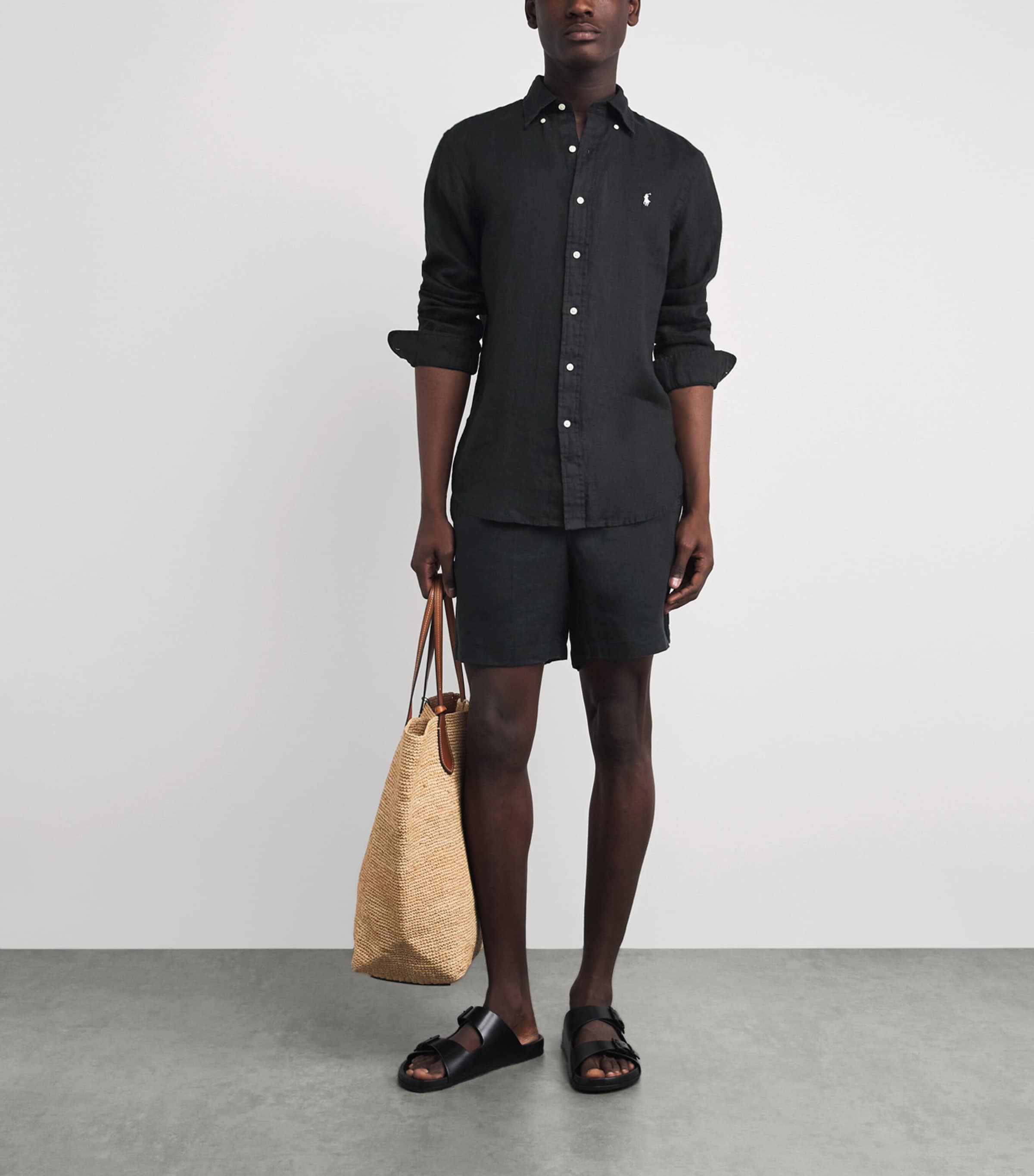 Polo Ralph Lauren Mens Linen Drawstring Polo Pony Shorts Polo Black Image 2