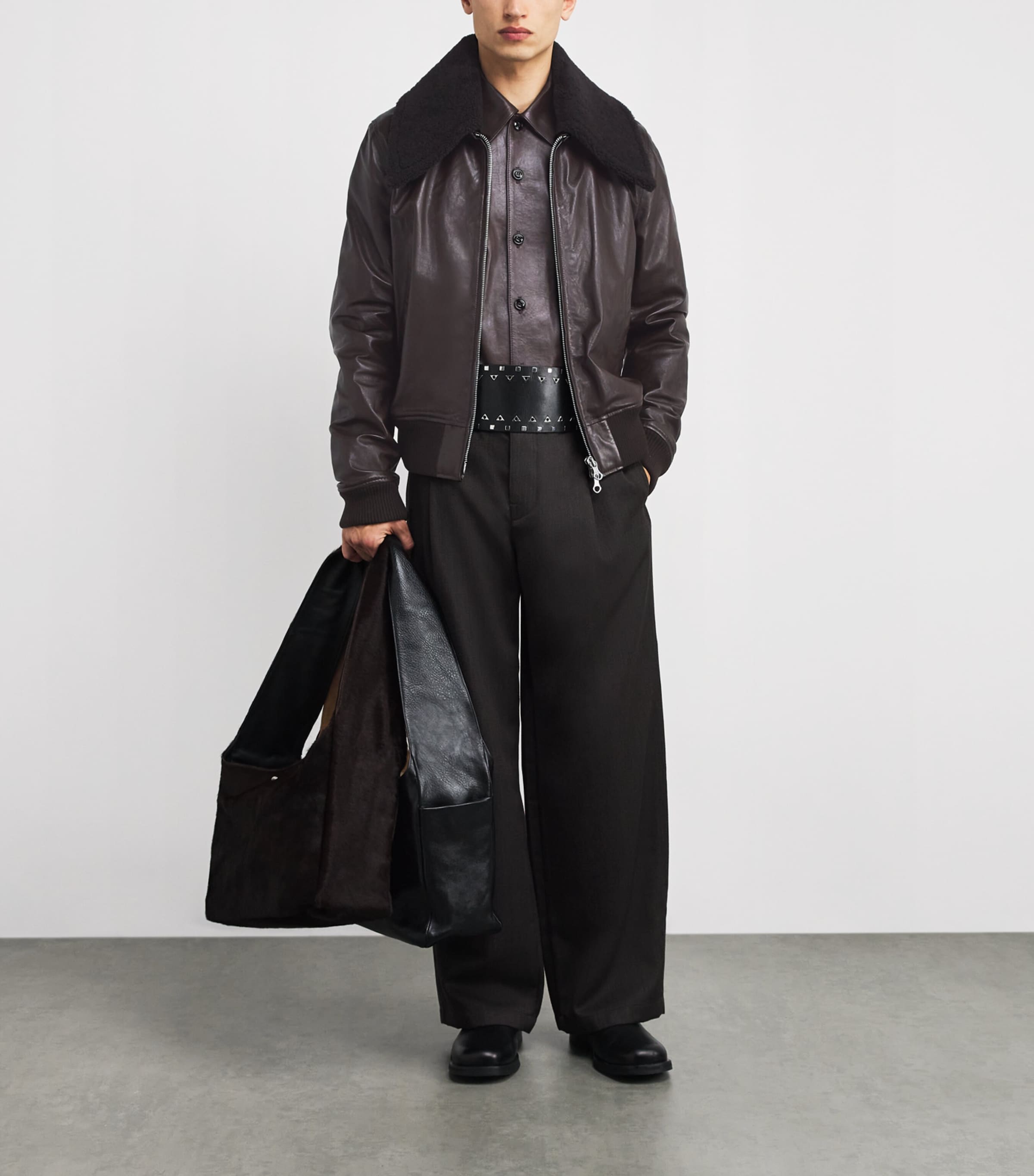 Leather Adaptable Pharos Bomber Jacket UMBER BROWN Image 2