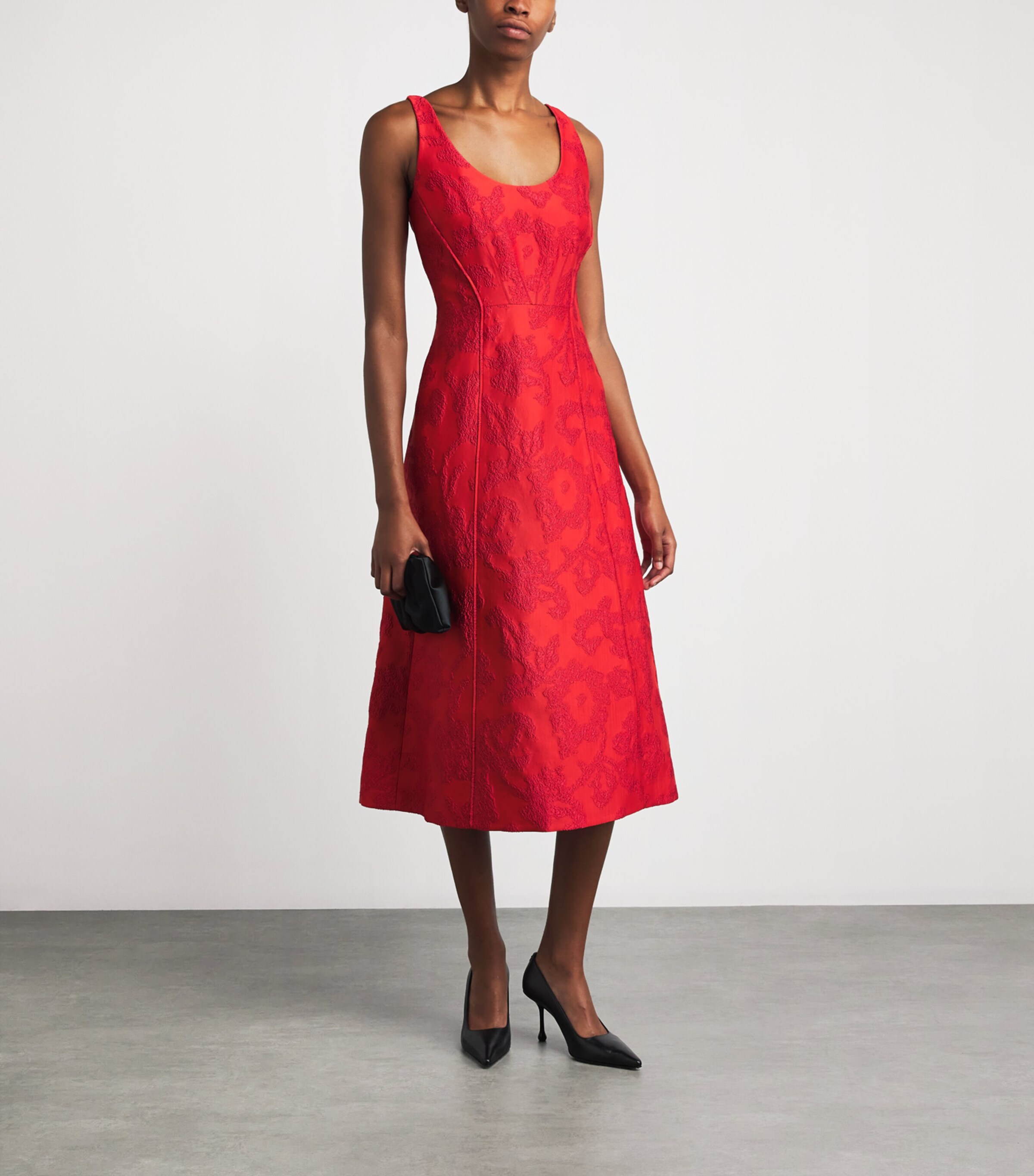 Boucle Floral Labrina Midi Dress RED Image 2