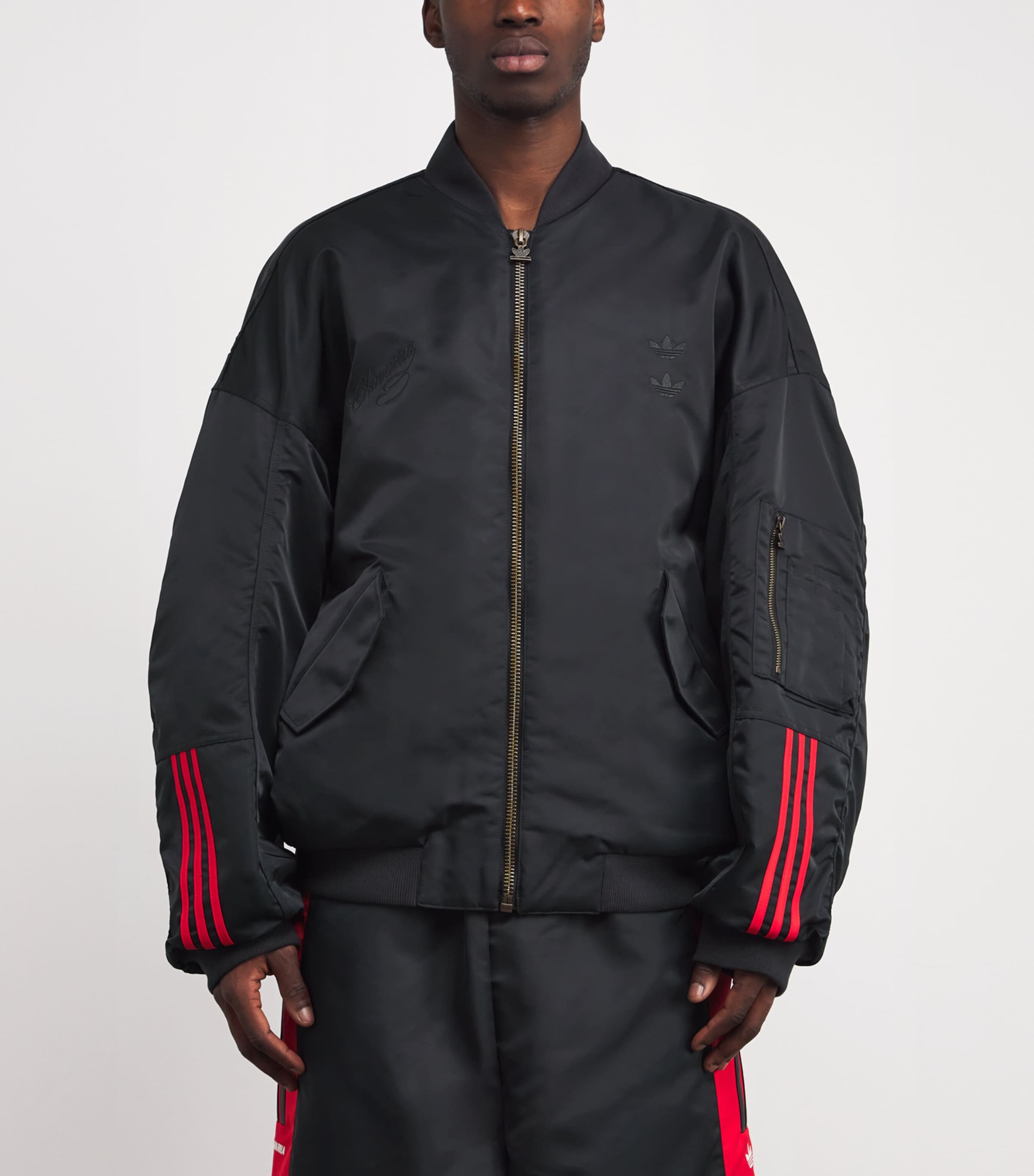 x adidas Satin Bomber Jacket BLACK Image 3