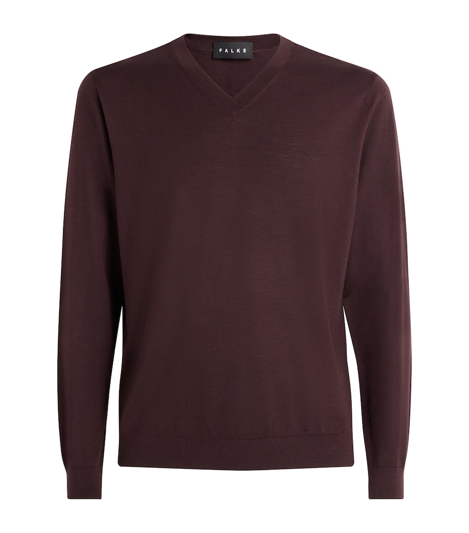 Falke Mens Ultrafine Merino Wool V-Neck Sweater Dark Choco Image 1