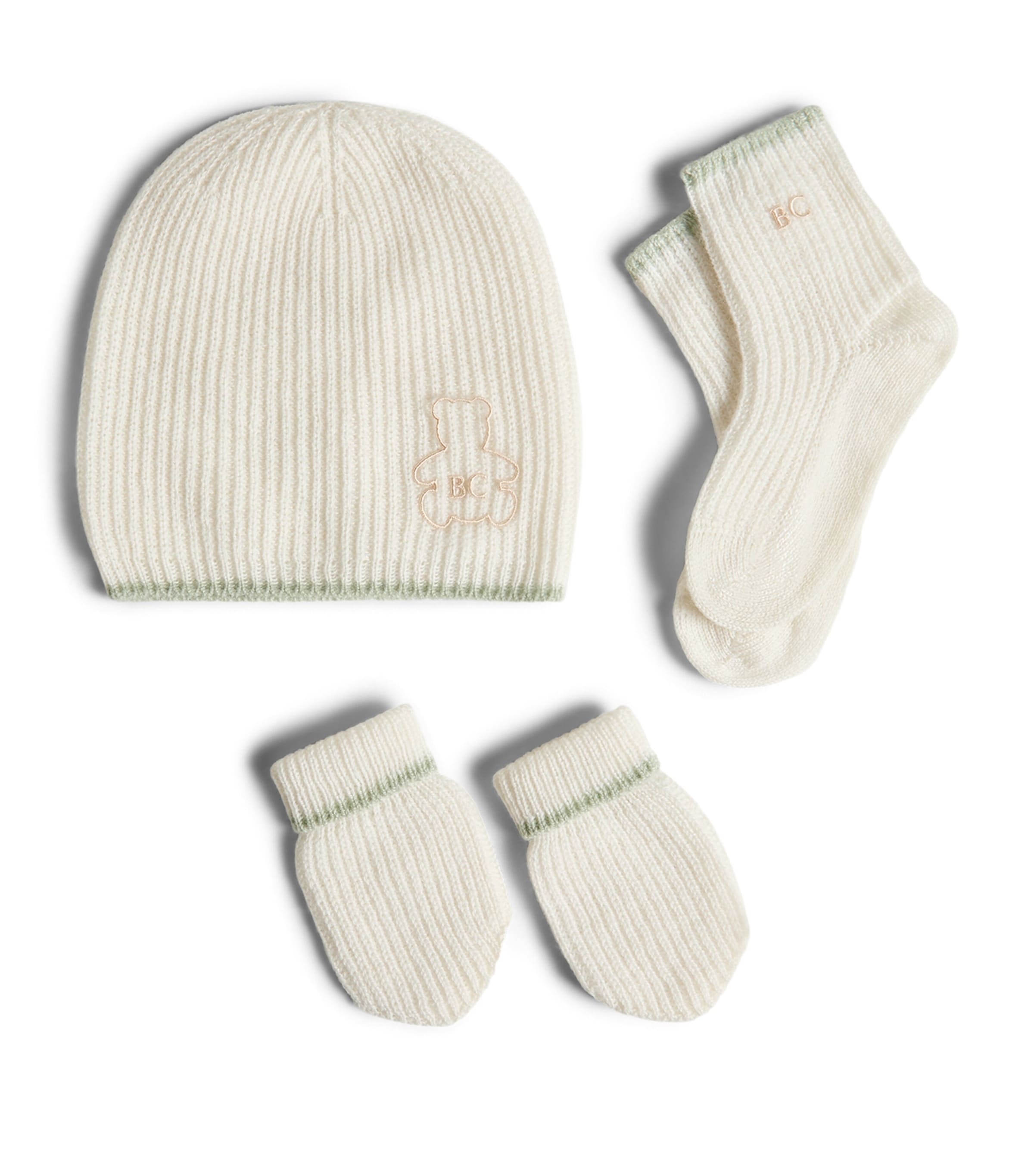 Brunello Cucinelli Kids Cashmere Rib Beanie, Mittens and Socks Set (0-36 Months) Image 1