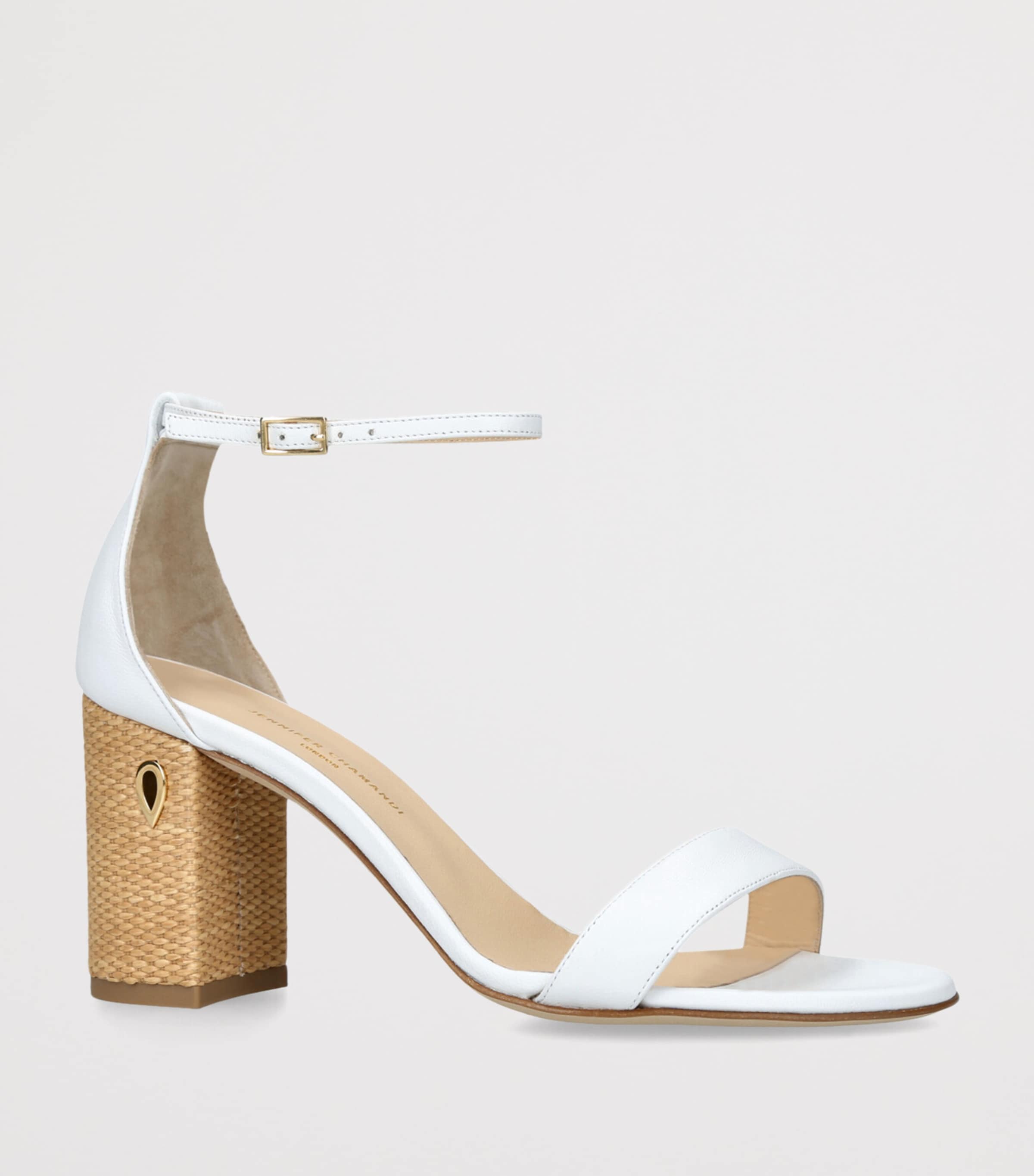 Jennifer Chamandi Leather-Raffia Massimiliano Heeled Sandals 85 White/oth Image 3