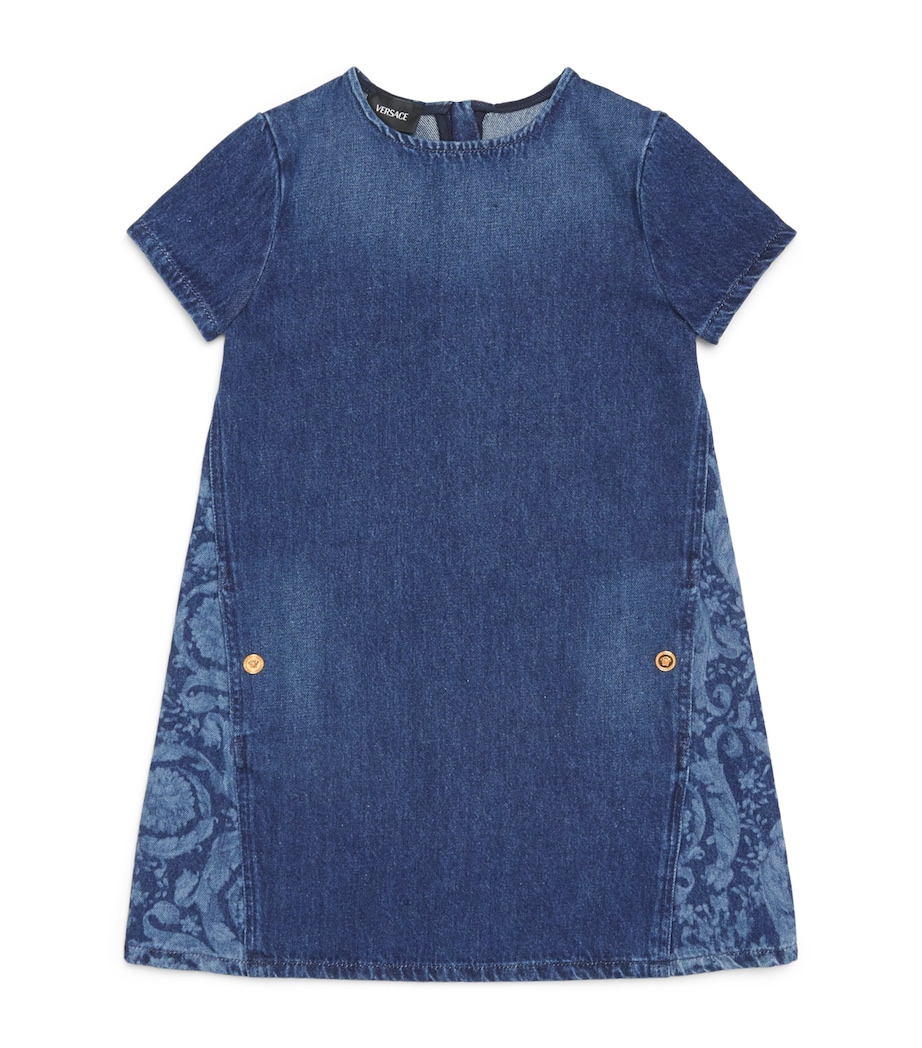 Versace Kids Denim Printed Dress (6-14 Years) Washd Med Blue Image 1