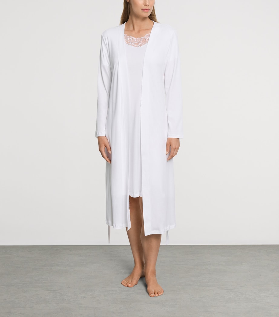 Hanro Womens Cotton Lace-Insert Anne Robe White Image 4
