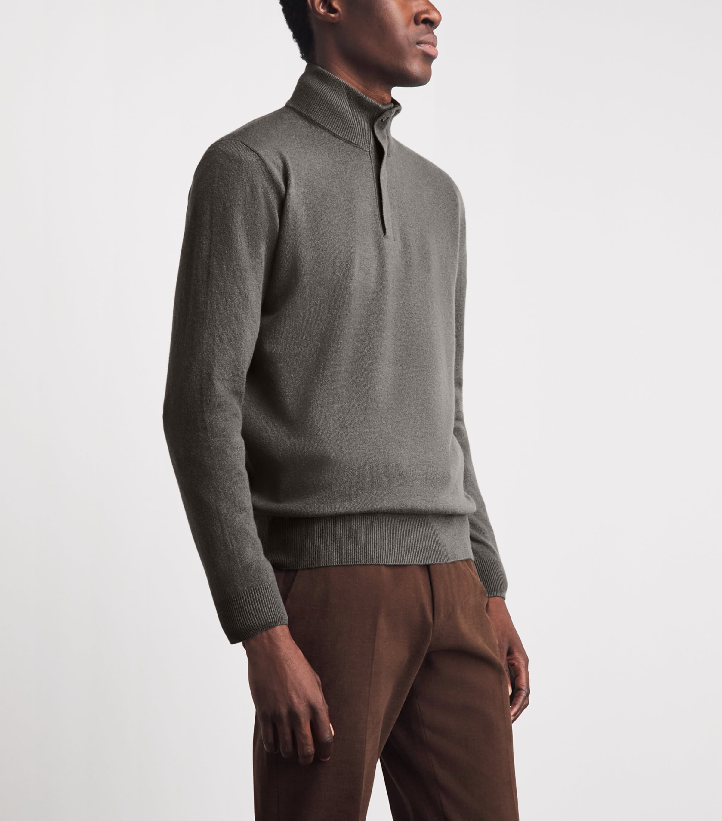Corneliani Mens Cashmere High-Neck Quarter-Zip Sweater Green Coloured Image 4