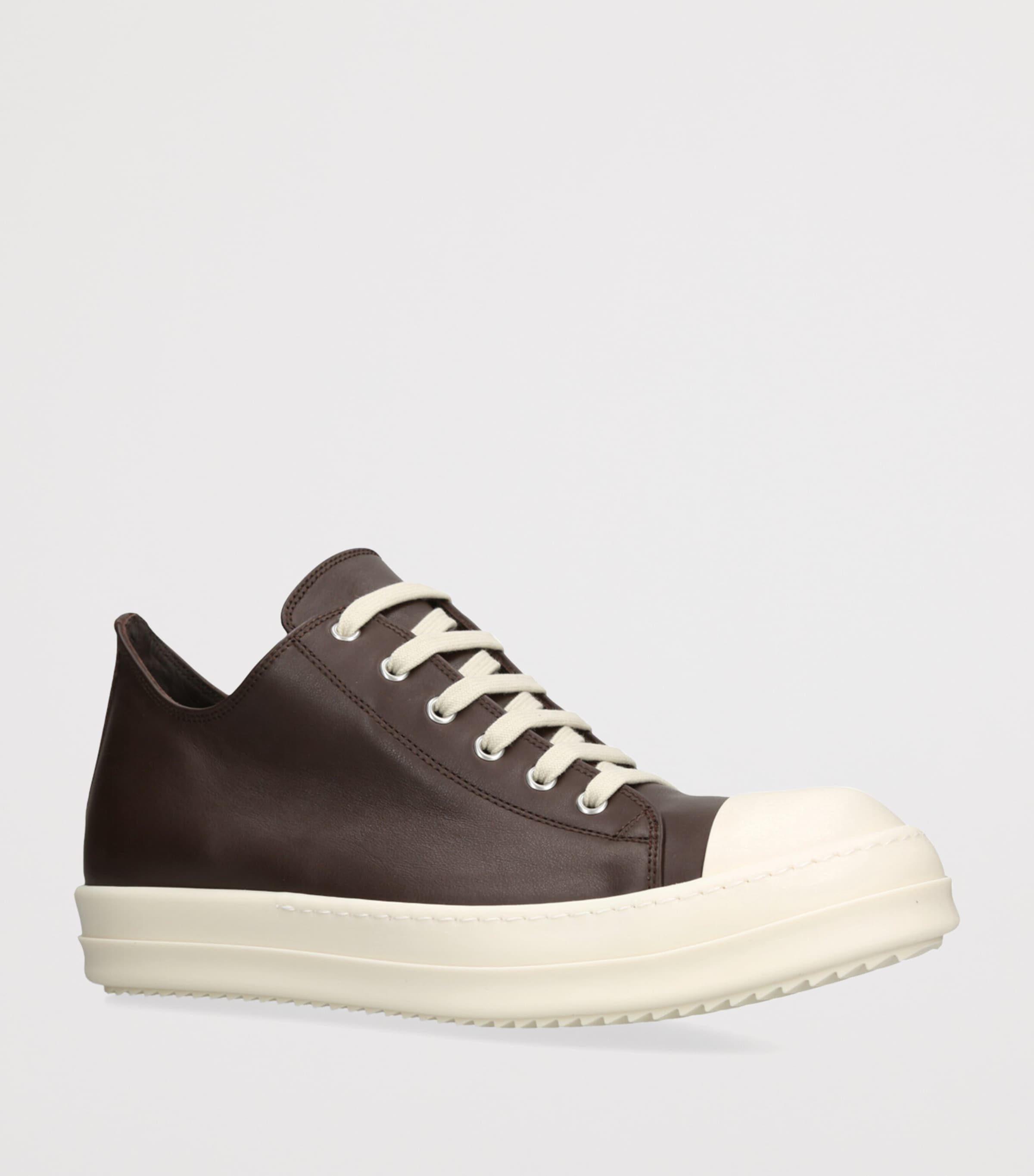 Rick Owens Leather Classic Low-Top Sneakers Dark Brown Image 3