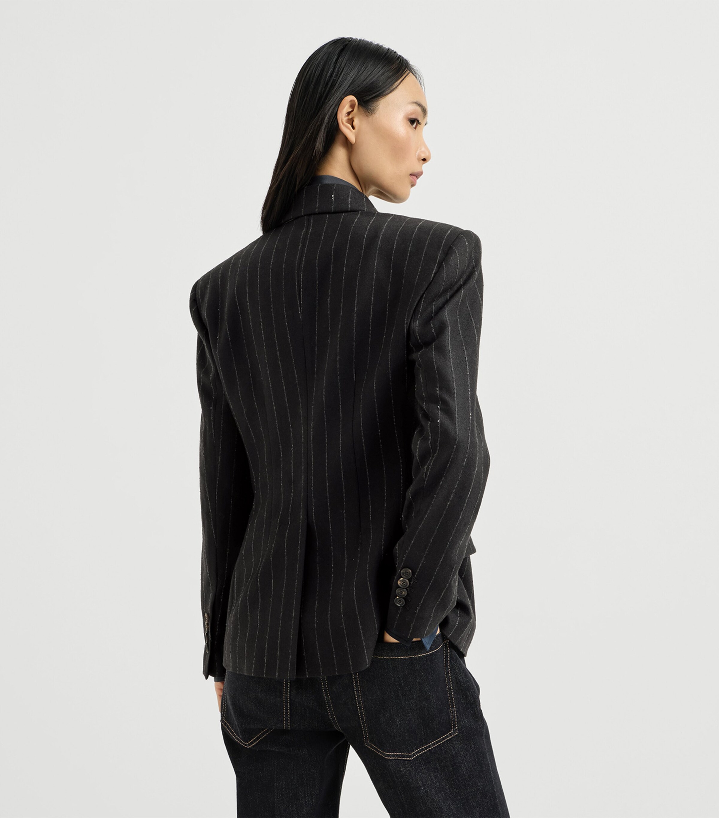 Brunello Cucinelli Womens Virgin Wool-Blend Sequin Pinstripe Blazer Image 3